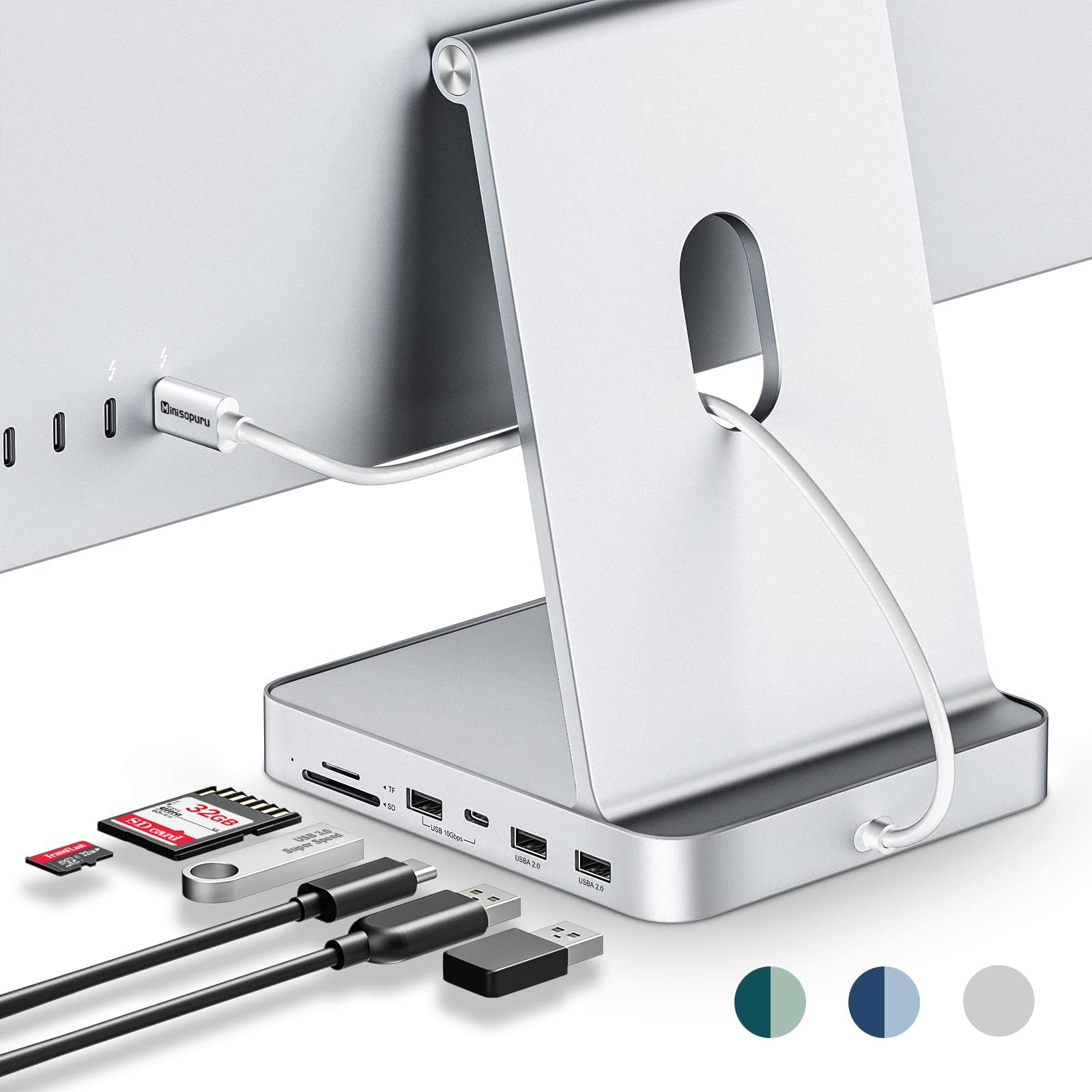 minisopuru USB C Hub for iMac 24 '' 2021, USB Hub Adapter Support M.2 NVMe SSD 7 in 1 Docking Station iMac Accessories with USB C 10Gbps, USB A 3.2, SD/TF Card Reader, M.2 SSD(Not Included), Sliver.