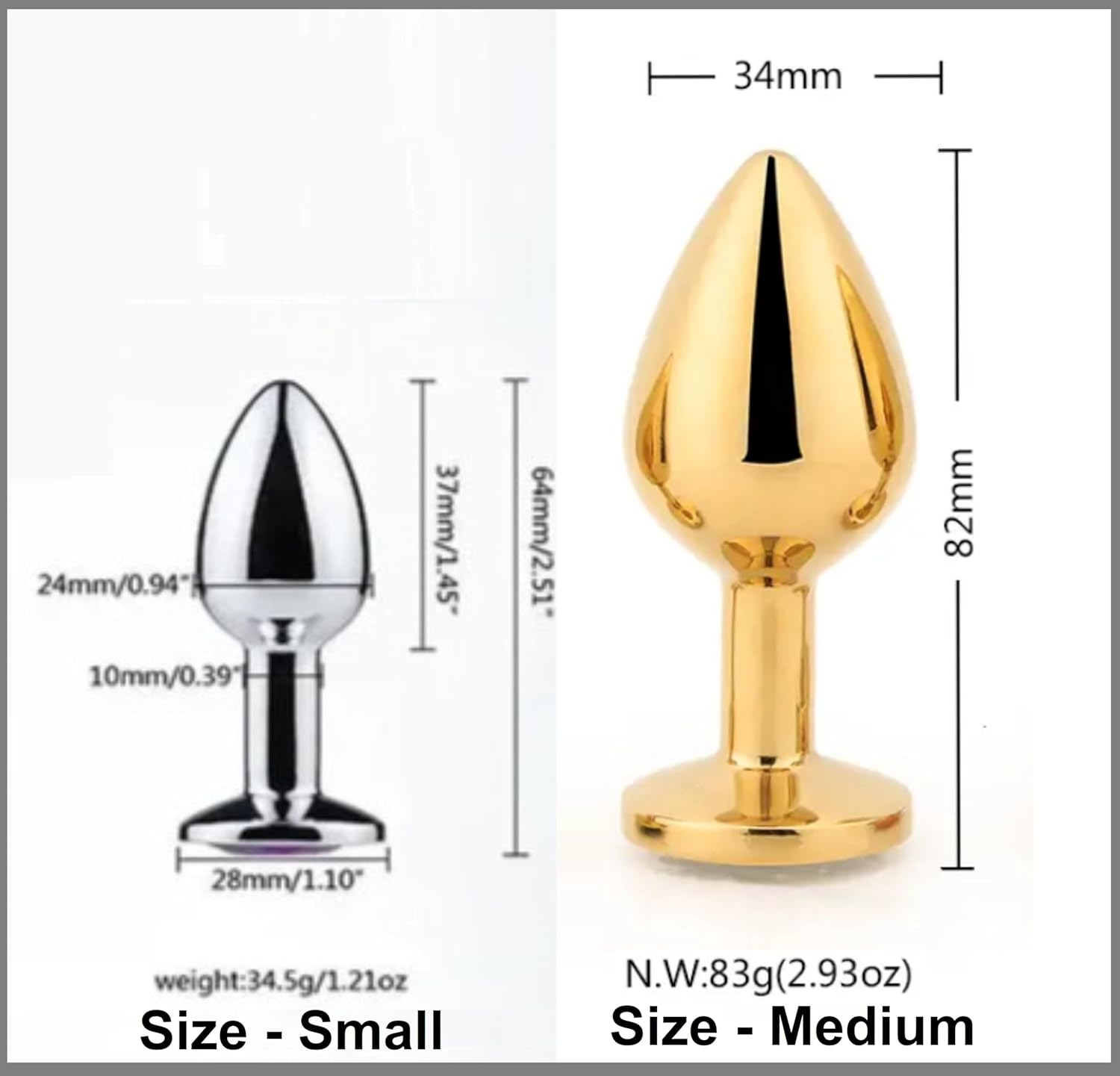 Golden Plug Massager Medium Size and Silver Plug Massager Small S ize for Relaxation and two Set of size for Compatibility (1 GOLDEN + 1 SILVER) Golden Plug Massager Medium Size and Silver Plug Massager Small S ize for Relaxation and two Set of size for Compatibility (1 GOLDEN + 1 SILVER)