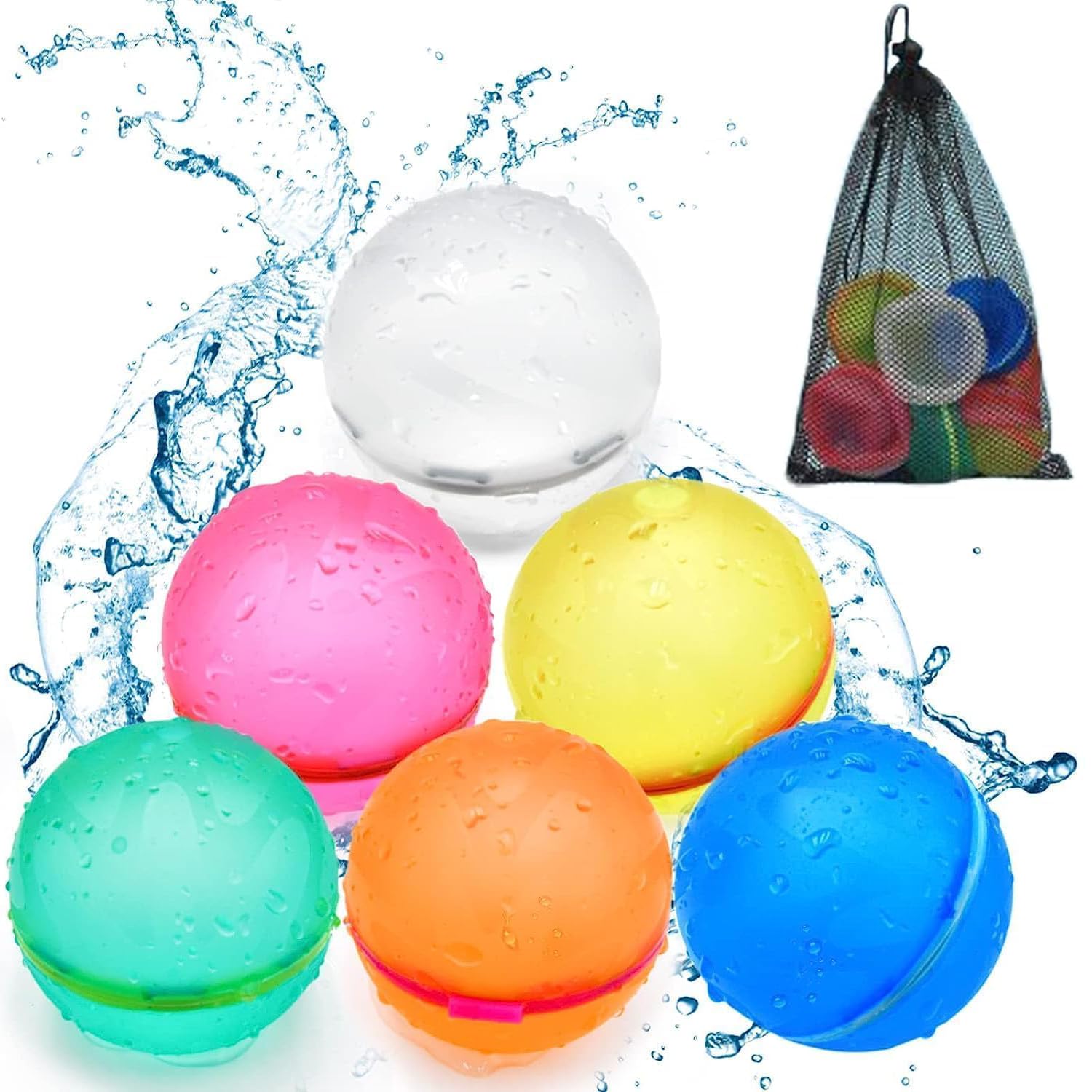 FLYZY 水風船 スプラッシュボール マグネット 割れない みずふうせん 繰り返し シリコン製 夏祭り 水遊び 水風船合戦 （6個セット）
