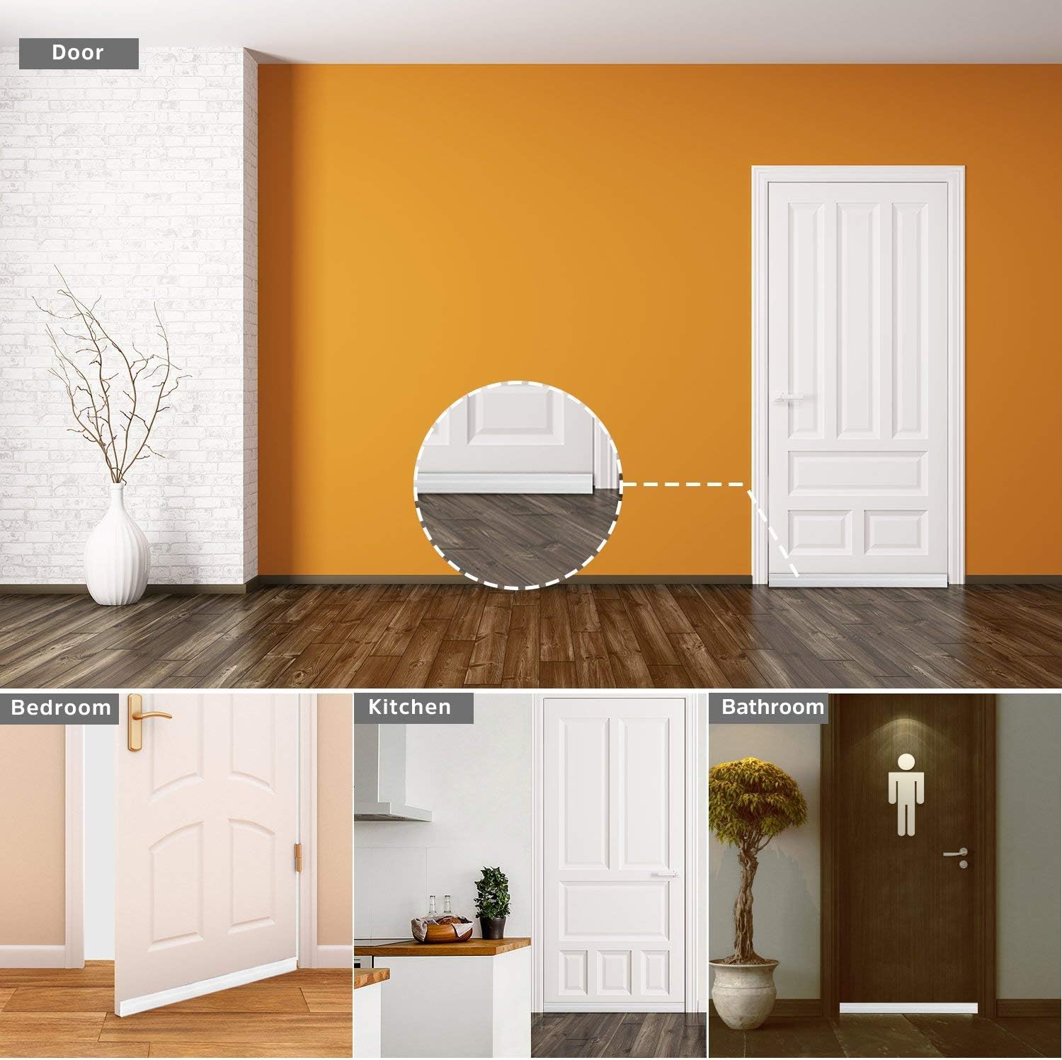 BesPart Door Draft Stopper Door Sweep for Exterior/Interior Doors Weatherproofing Door Seal Strip Under Door Draft Blocker Seal Soundproof Door Bottom Weather Stripping White