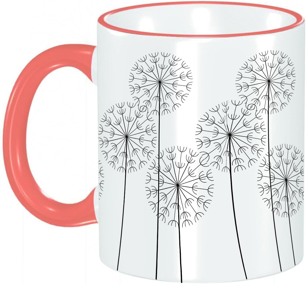 KDWJSCoffee Mug Funny Mug,Coloured Mug Cup Gift Birthday Work Office Christmas Printed Coffee Cup 11Oz Cups 330ml,White,Floral,Modern Hand Drawn Digital Flower Dandelions Botanic Plants Nature Artwo