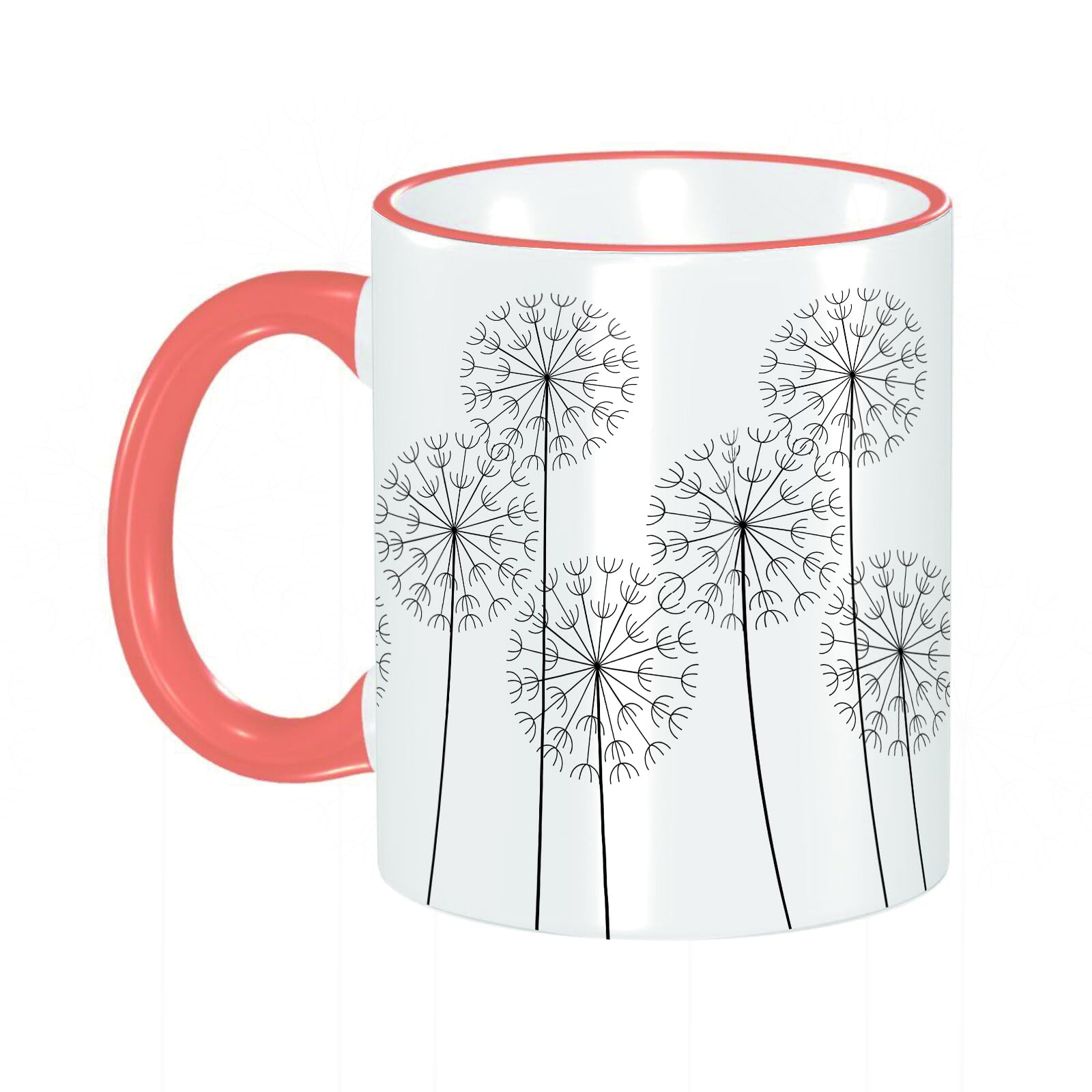 KDWJSCoffee Mug Funny Mug,Coloured Mug Cup Gift Birthday Work Office Christmas Printed Coffee Cup 11Oz Cups 330ml,White,Floral,Modern Hand Drawn Digital Flower Dandelions Botanic Plants Nature Artwo