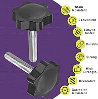 Vista 4 de Pomo de estrella de rosca M8 x 1.575 in, 4 unidades, mango de sujeción hexagonal de plástico, tornillo de apriete manual para reemplazo de base