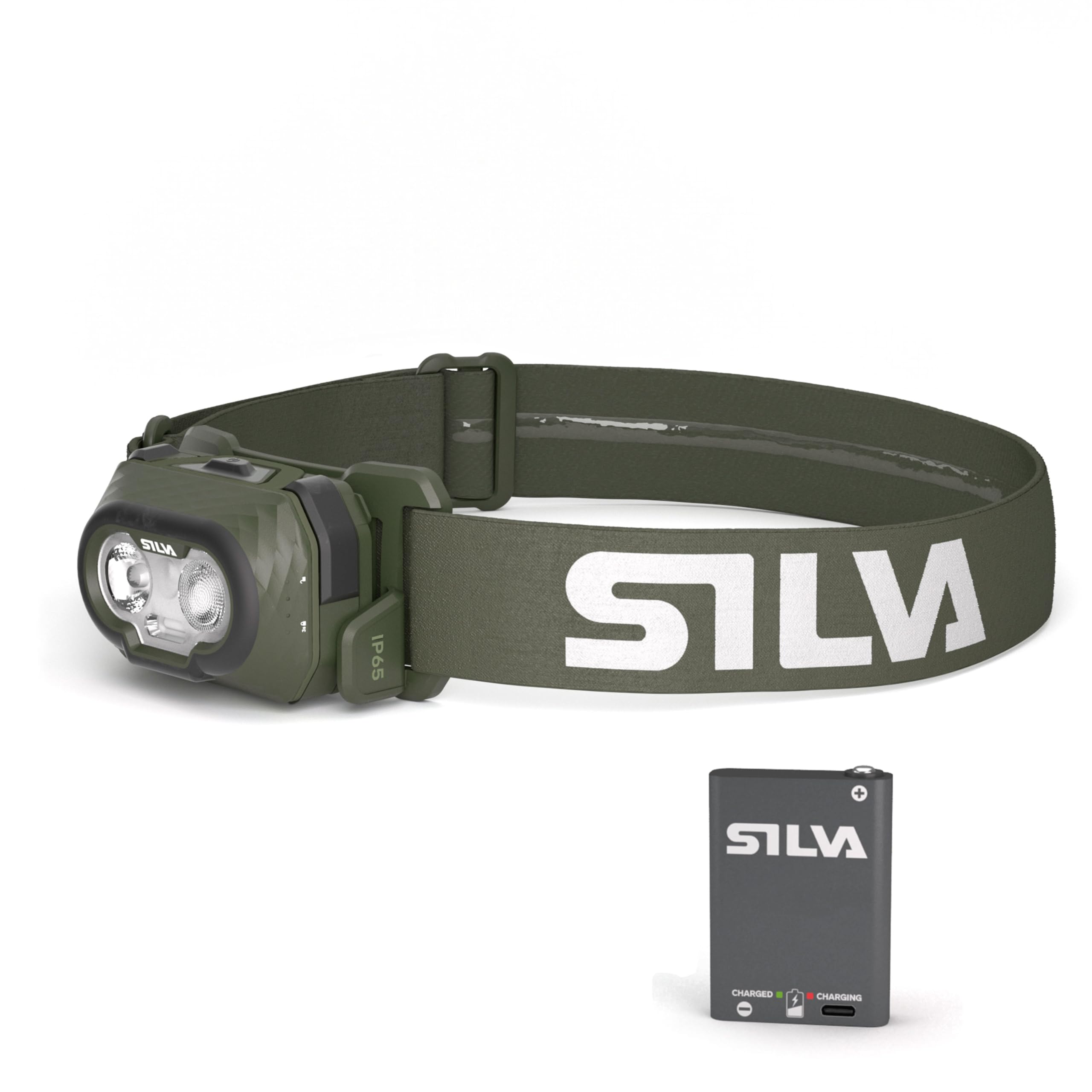 Silva Head Torch Battery Powered - Rechargeable USB-C - Discover Hybrid - 500 Lumen Head Lamp - 3 Brightness Levels - White, Red & Orange LEDs - Battery Indicator - Outdoor & Running Head Torch