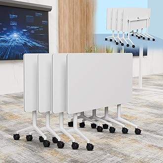 6-8 Person Conference Table Folding Conference Table for Office,Training, Seminar,Schools Modern Wood Conference Meeting Room Table Large Rectangular Conference Room Tables (6, White, 55in)