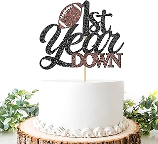 Helewilk 1st Year Down Cake Topper, Football Cake Decor for Boys Girls 1st Birthday/Baby Shower Party Decoration, Sports Theme One Year Birthday Party Cake Decor, Football Birthday Party Supplies