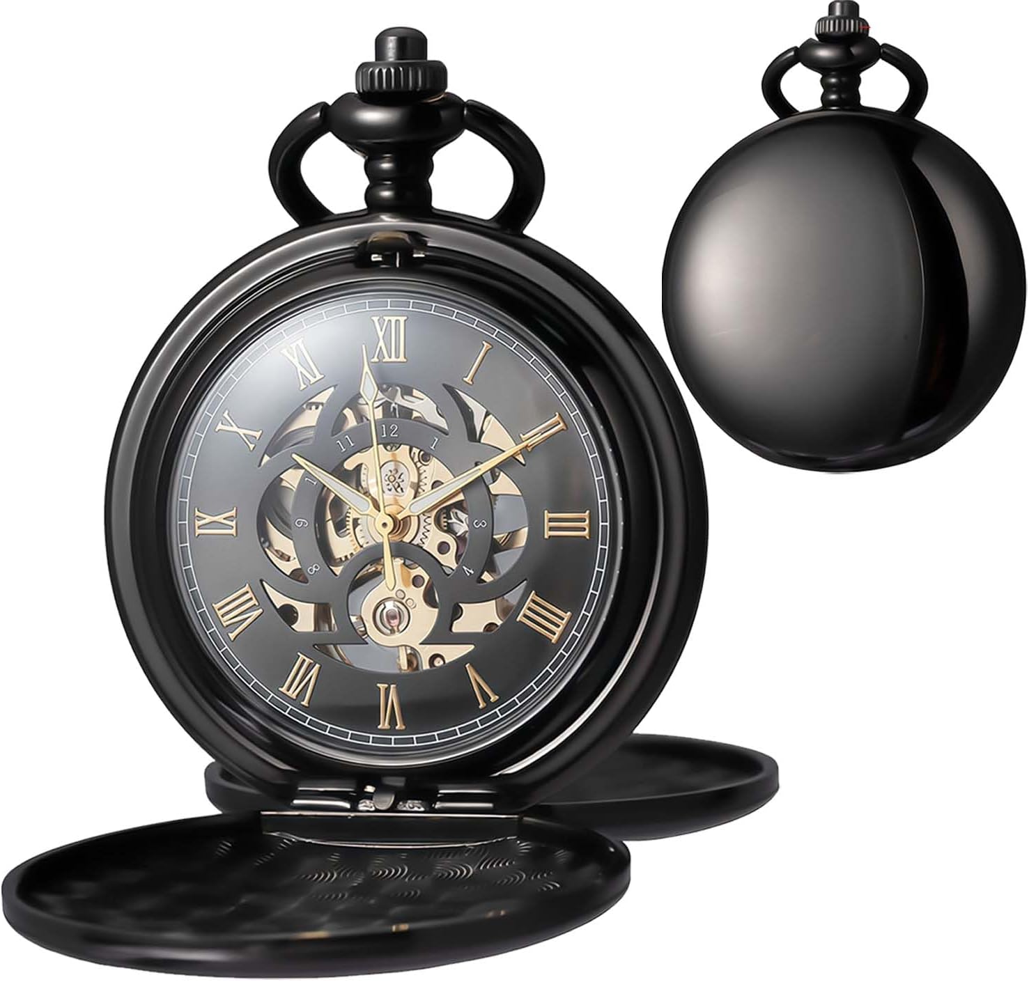 Mechanical Pocket Watch with Chain Retro Smooth Classic Handwind Roman Numerals for Men & Women