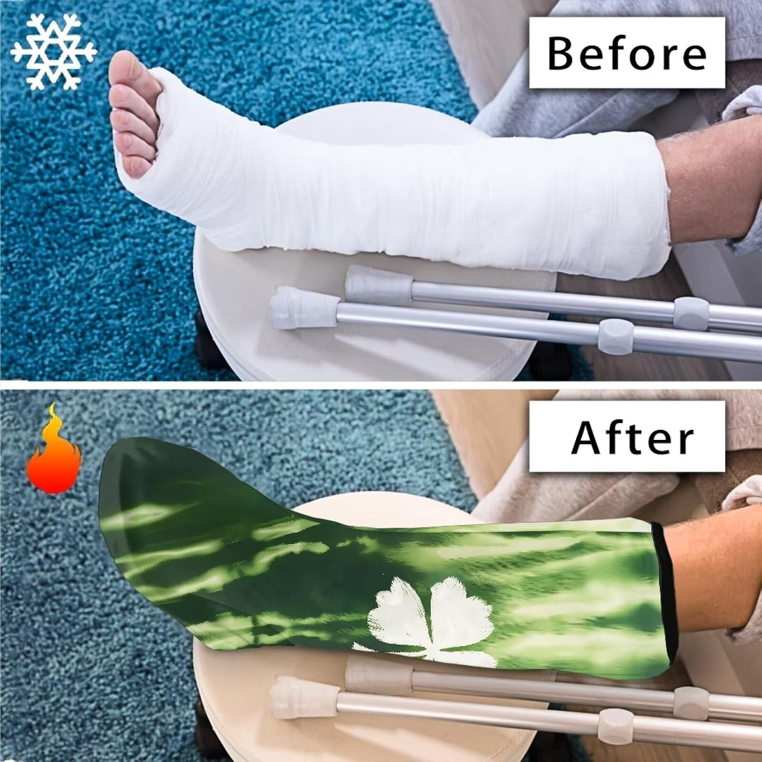Rnyleeg St. Patrick's Day Leg Cast Covers for Women Four Leaf Pattern Cast Cover for Foot Bath Shower Cast Wound Covers Easy to Use