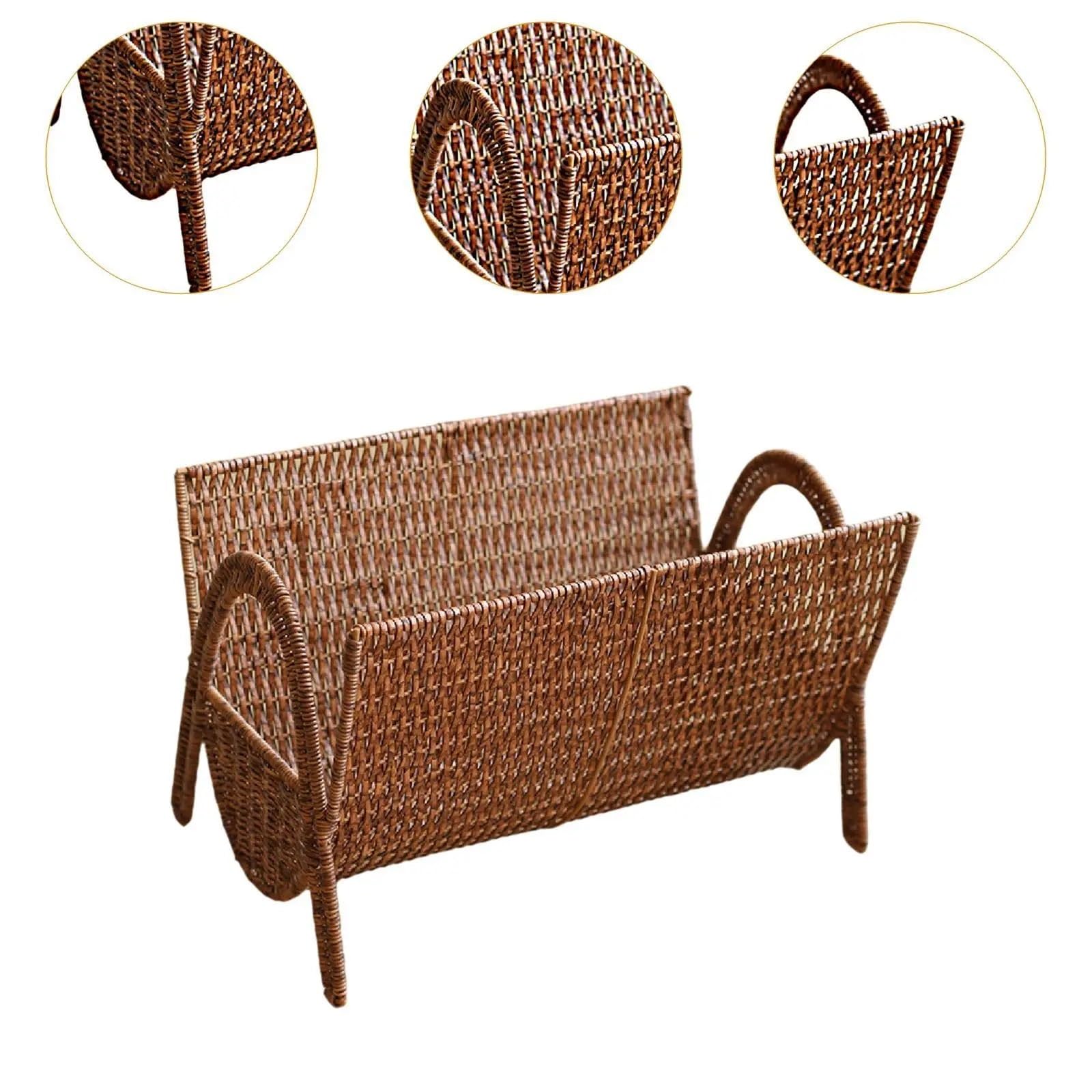 Porte-revues en rotin tissé à la main Panier de rangement livres Imitation rotin porte-revues tissé à la main for ferme dortoir essentiels fichiers salon Pour magazines, livres