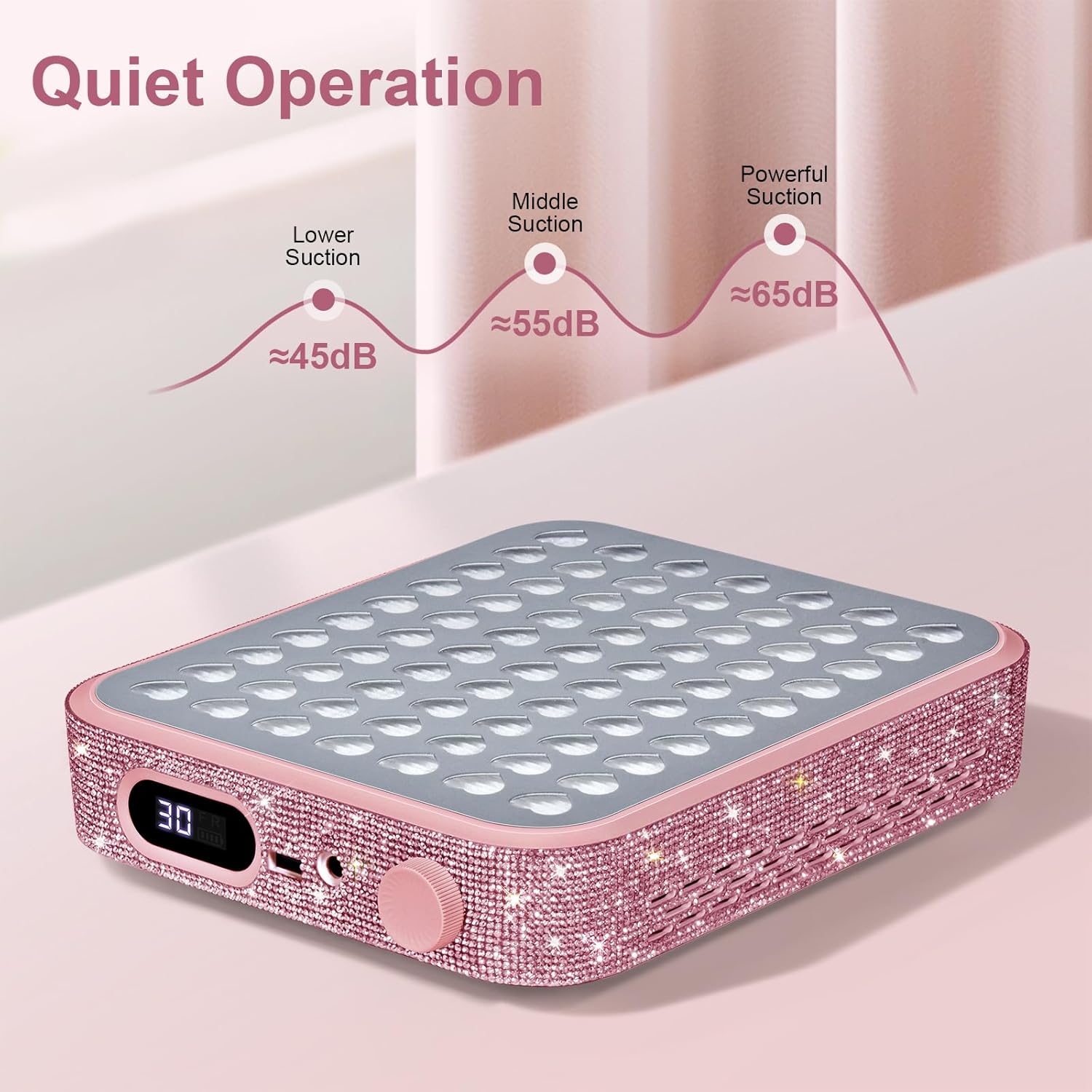 Nail Dust Collector with 2 Reusable Filters,Nail Vacuum Dust Collector Quiet for Nail Tech Art, Powerful Nail Fan and Duster Collector,Nail Vacuum Cleaner for Salon and Home(Pink Diamond)