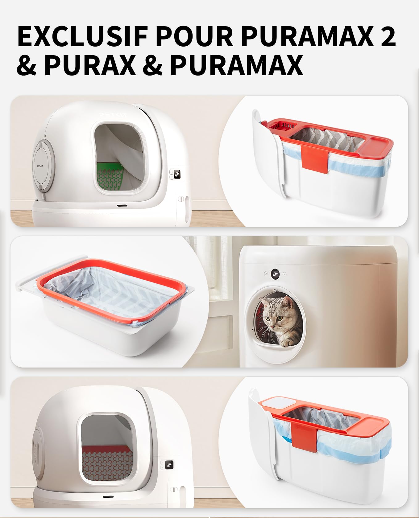 PETKIT Sac Poubelle de Toilette pour Chat avec Cordon, Sacs Poubelles Automatiques pour PURA MAX 2 et PURA X,Chats/Chiens Litière pour Chats Résistant Aux Rayures,5 rouleaux * 20 (100pcs)