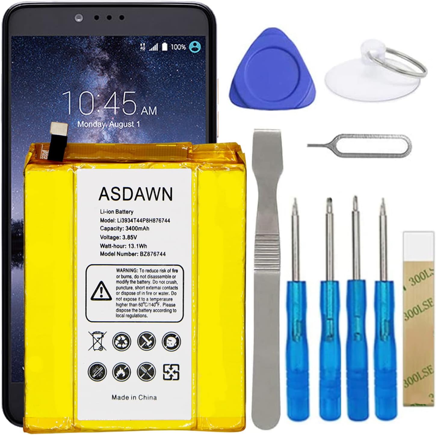 ASDAWN for ZTE ZMax Pro Z981 Battery Replacement, Li3934T44P8H876744 Battery for ZTE Grand X Max 2 Z988 Z983 Imperial Max Z963U with Repair Tool Kits