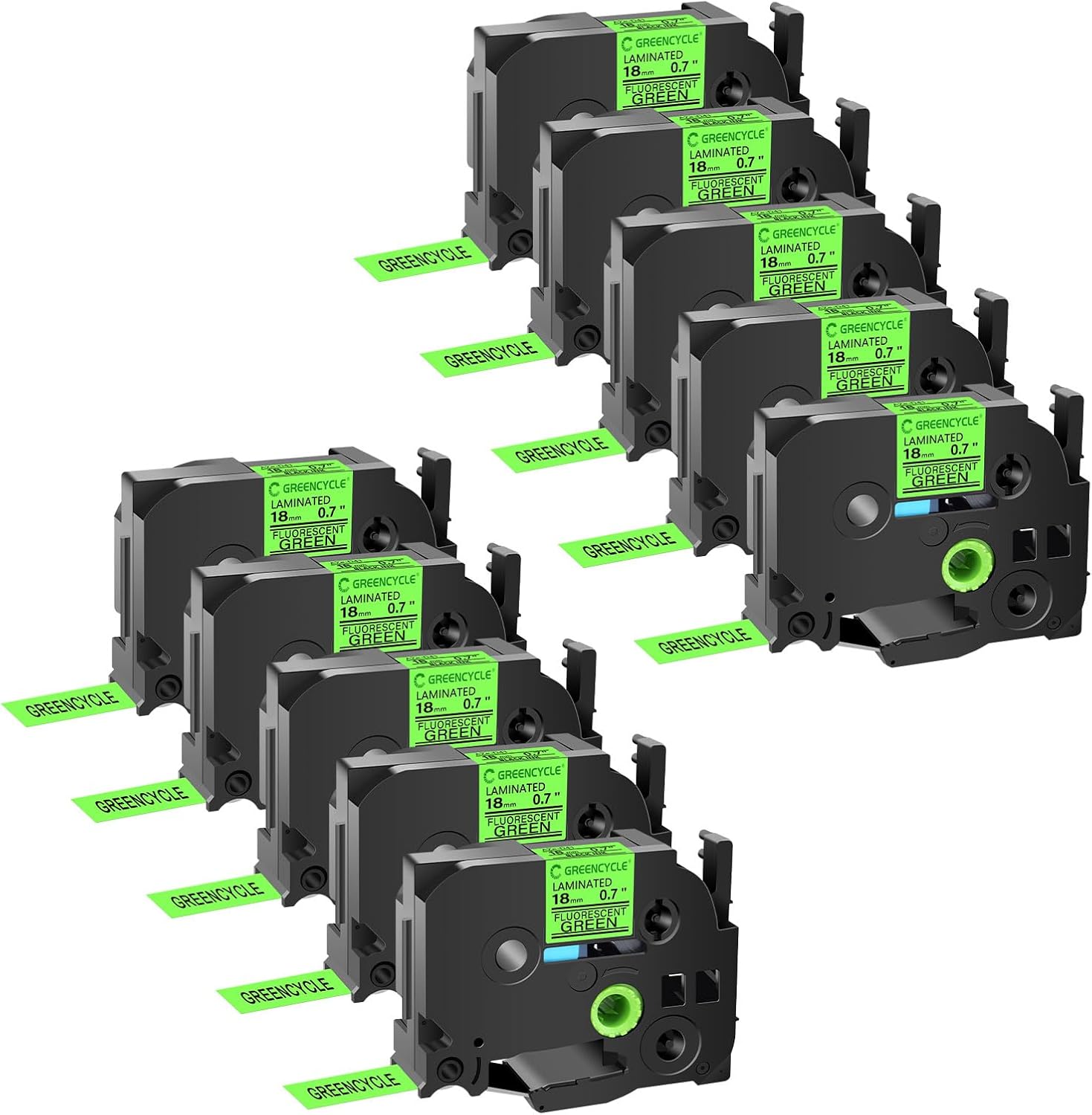 GREENCYCLE Compatible for TZ TZE D41 TZe-D41 AZE D41 0.7 Inch 3/4" Black on Fluorescent Green Laminated Label Tape 18mm x 5m for PTD400, PT-P750W, PTD450, PTD600, PTP700, PTP710BT, 10 Pack