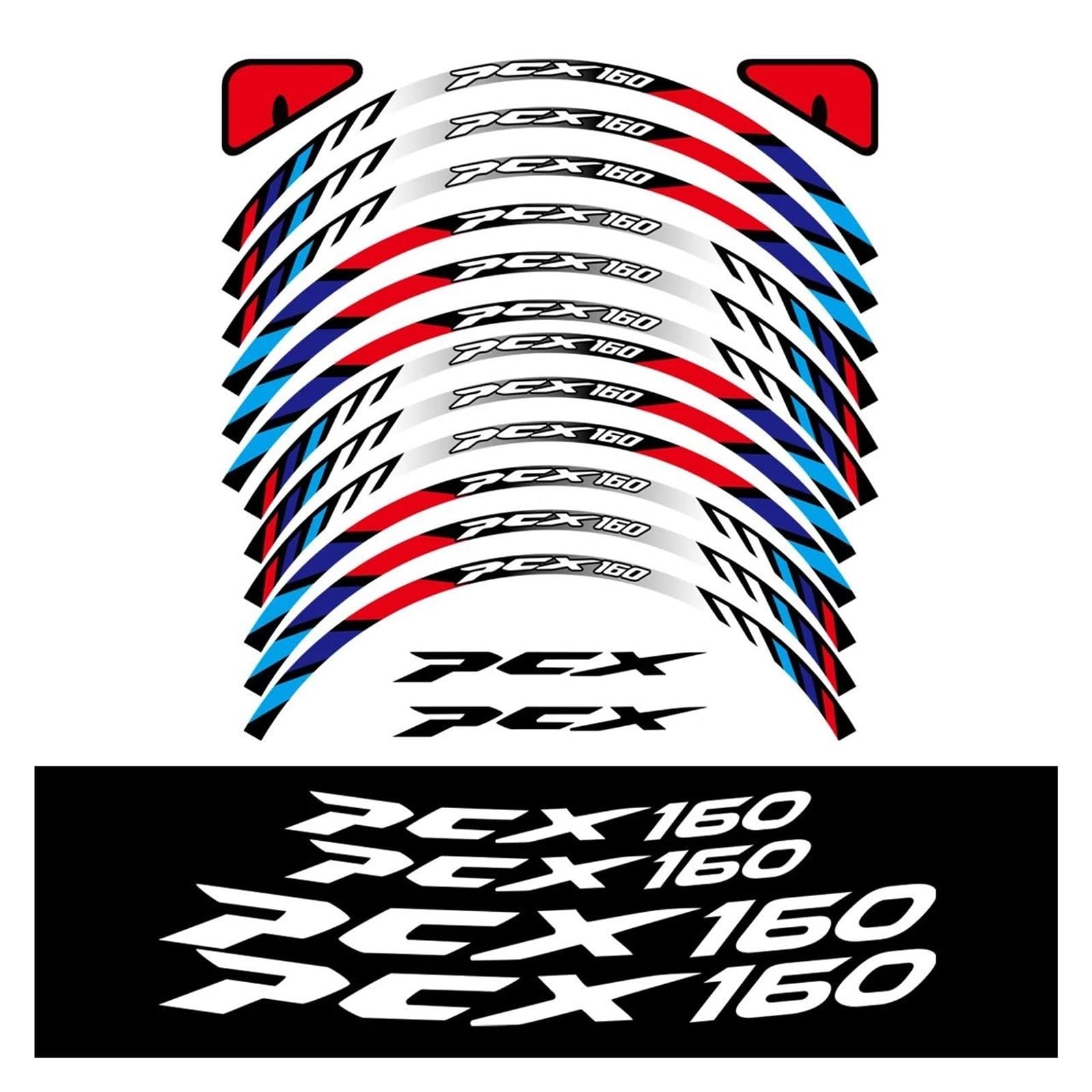 do PCX160 PCX 160 Przód 14″ Tylny 33″ Laser/Odblaskowe Naklejki na piastę Koła Moto Skuter Felgi Akcesoria (Projekt C)