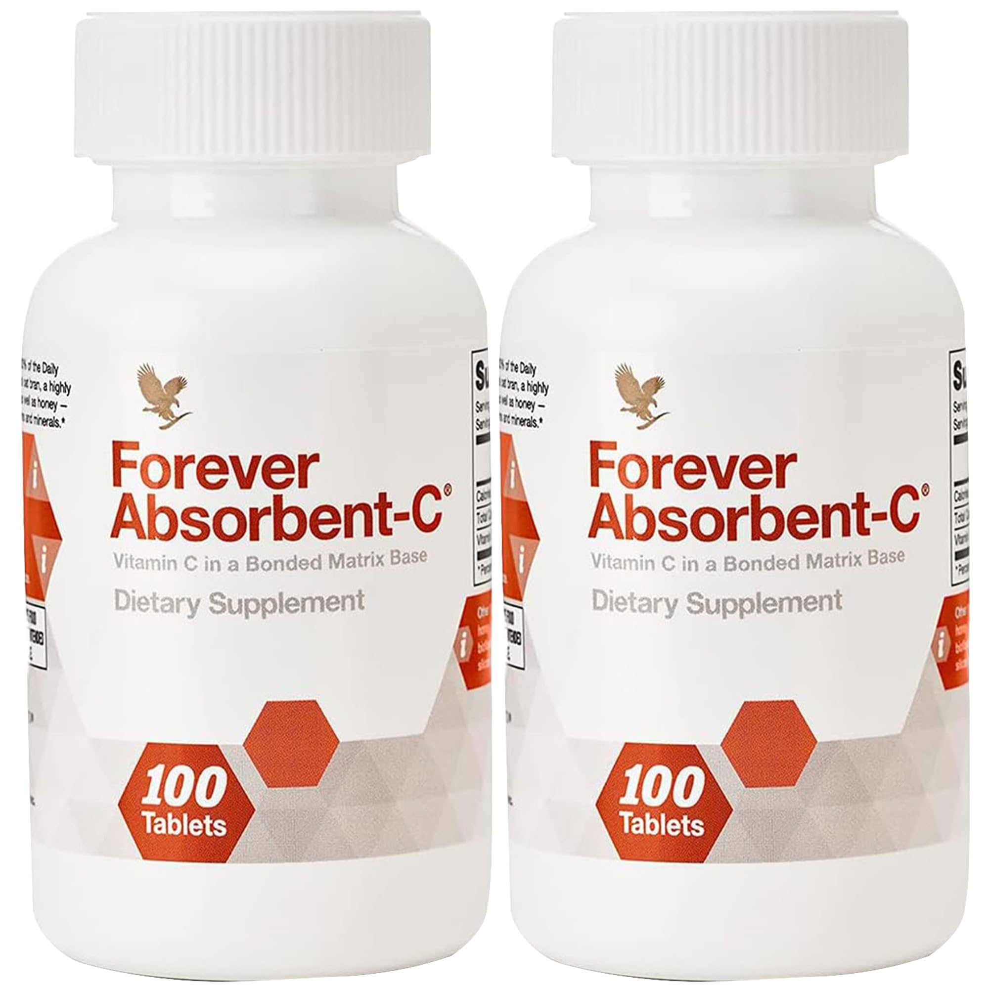 Forever Living - Absorbent-C - Orange, Honey Flavor with Oat Bran - Vitamin C for Immune Support and Skin Health - 100 Chewable Tablets (Pack of 2)