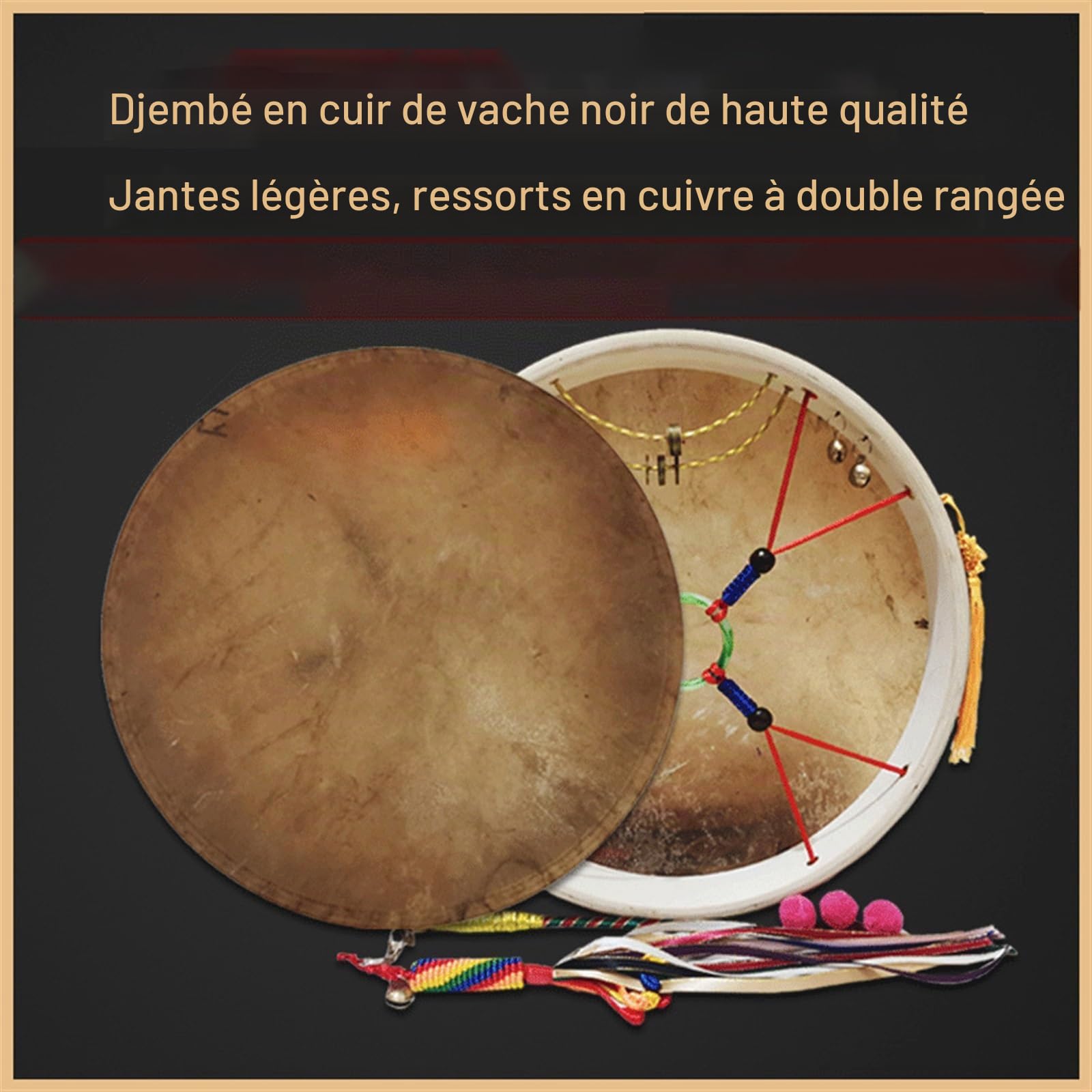 Tambour de Buffle Double Rangée Roseau en Cuivre avec Baguettes Percussion Tambour Chamanique Alchimie Tambour à Main, Guérisseur de Son Spirituel Méditation Réflexion(50cm,3-piece set)