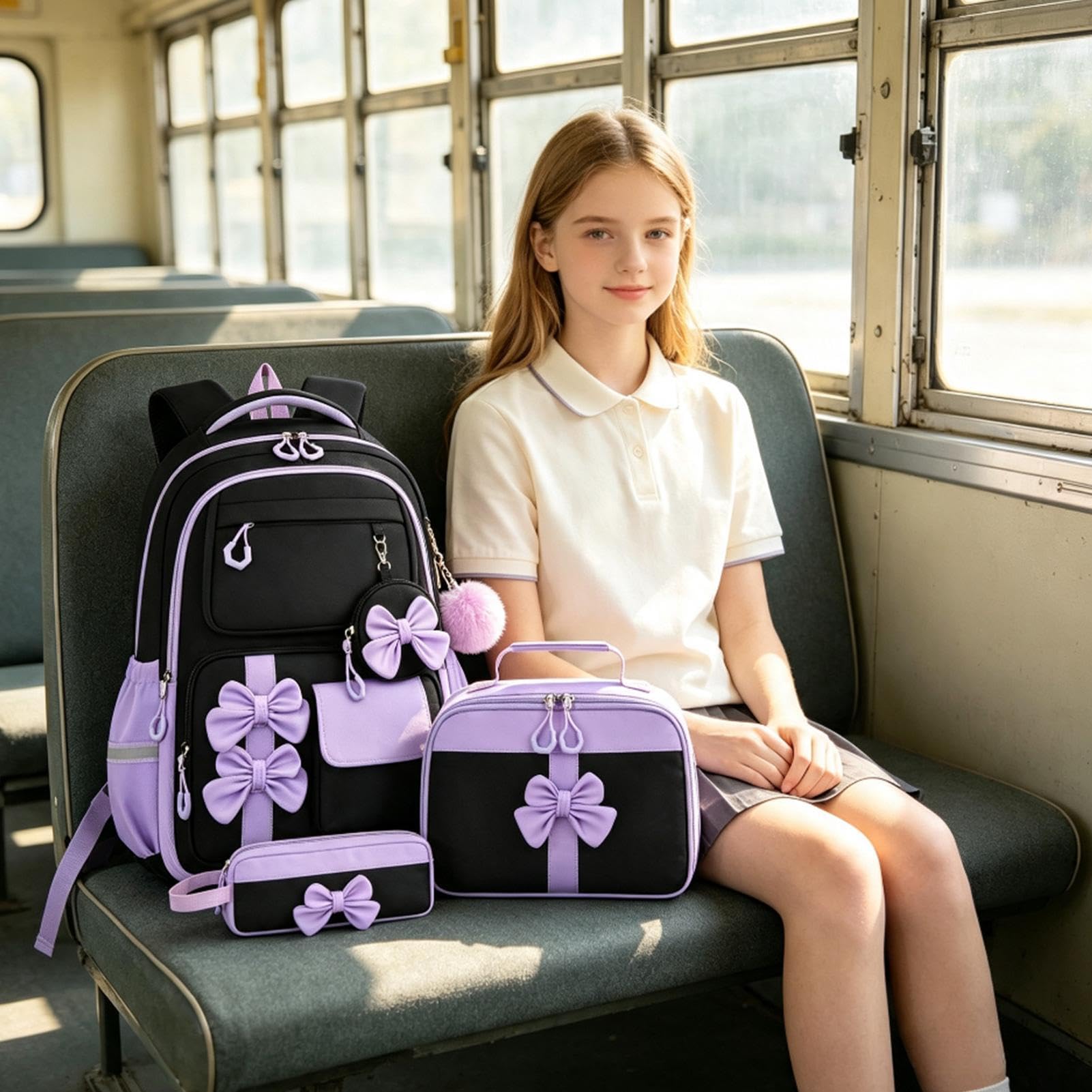 Generico Zaino scolastico per ragazze | zaini multiscomparto | Borsa da scuola per ragazze per scuola materna elementare, viaggio medio, pendolarismo, vacanza all'aperto, campeggio