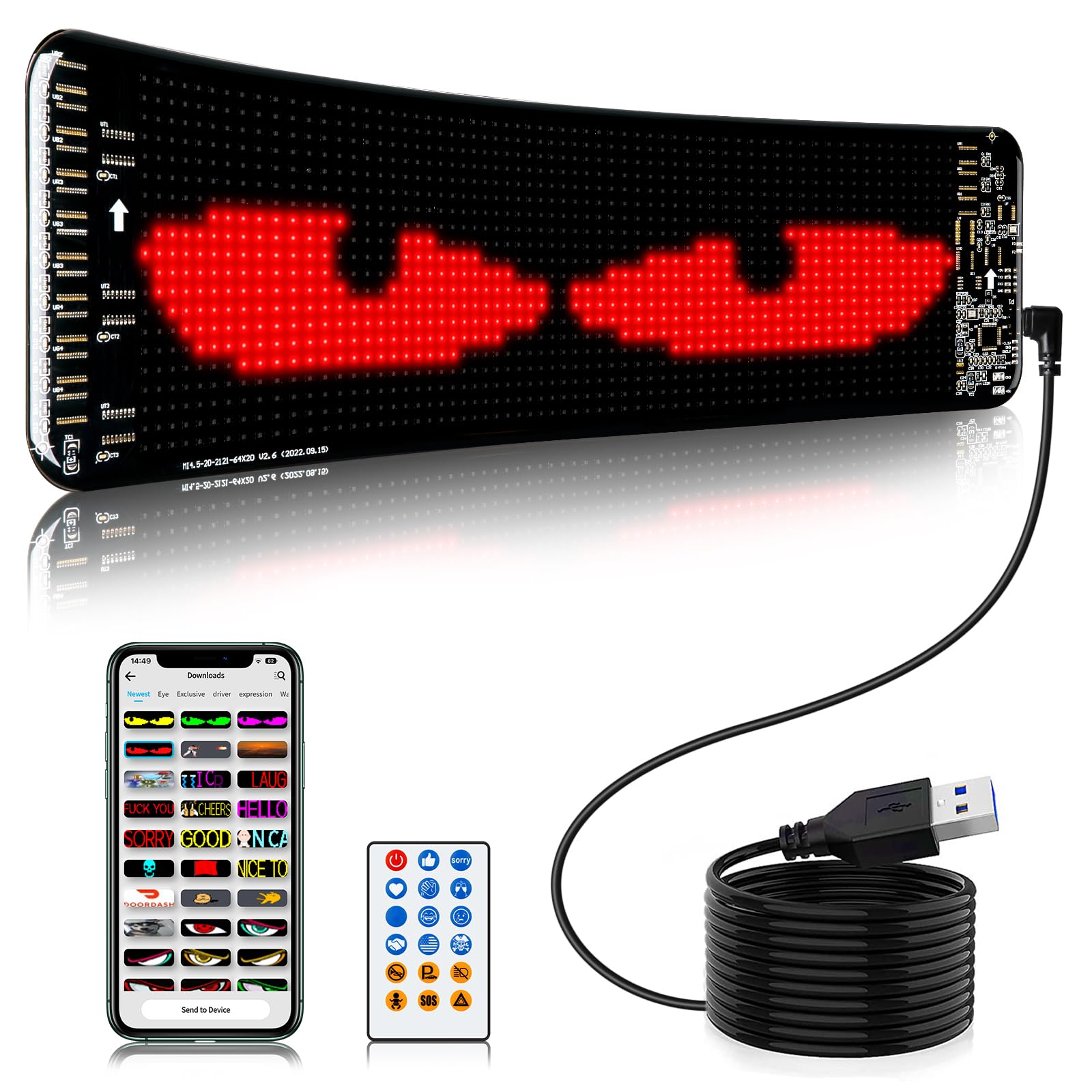 Tesinll Flex LED Panle, Flexible Scrolling Advertising LED Car Sign APP Control,DIY DesignText, Animations for Car Store Party Bar Hotel Concert (13.5''x4'')