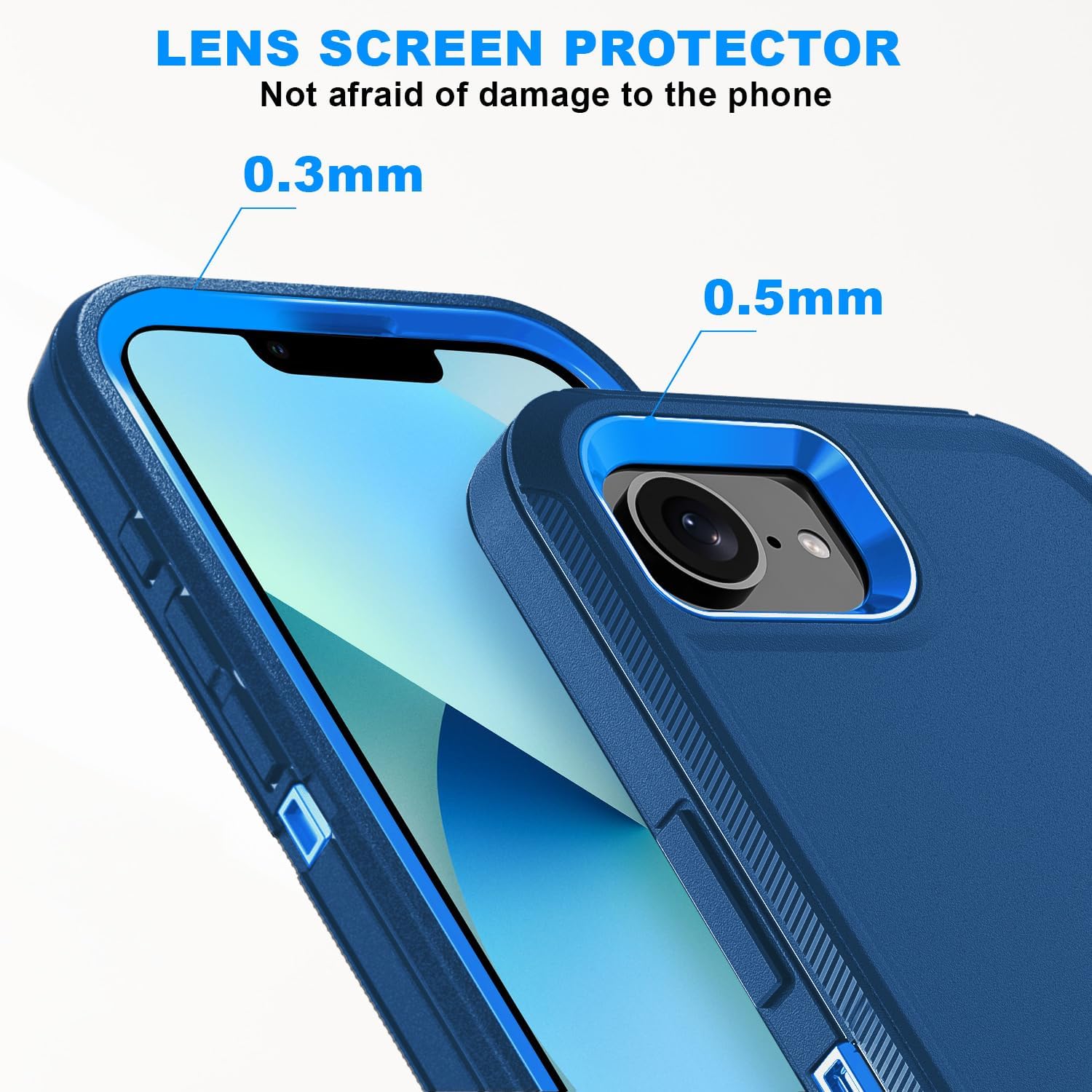 for iPhone 16e Case Dropproof DustProof Strong Durable Heavy Duty Full Body Rugged 3-Layer Military Protective for iPhone 16e case 6.1 inch (Navy Blue+Belt) - Image 3