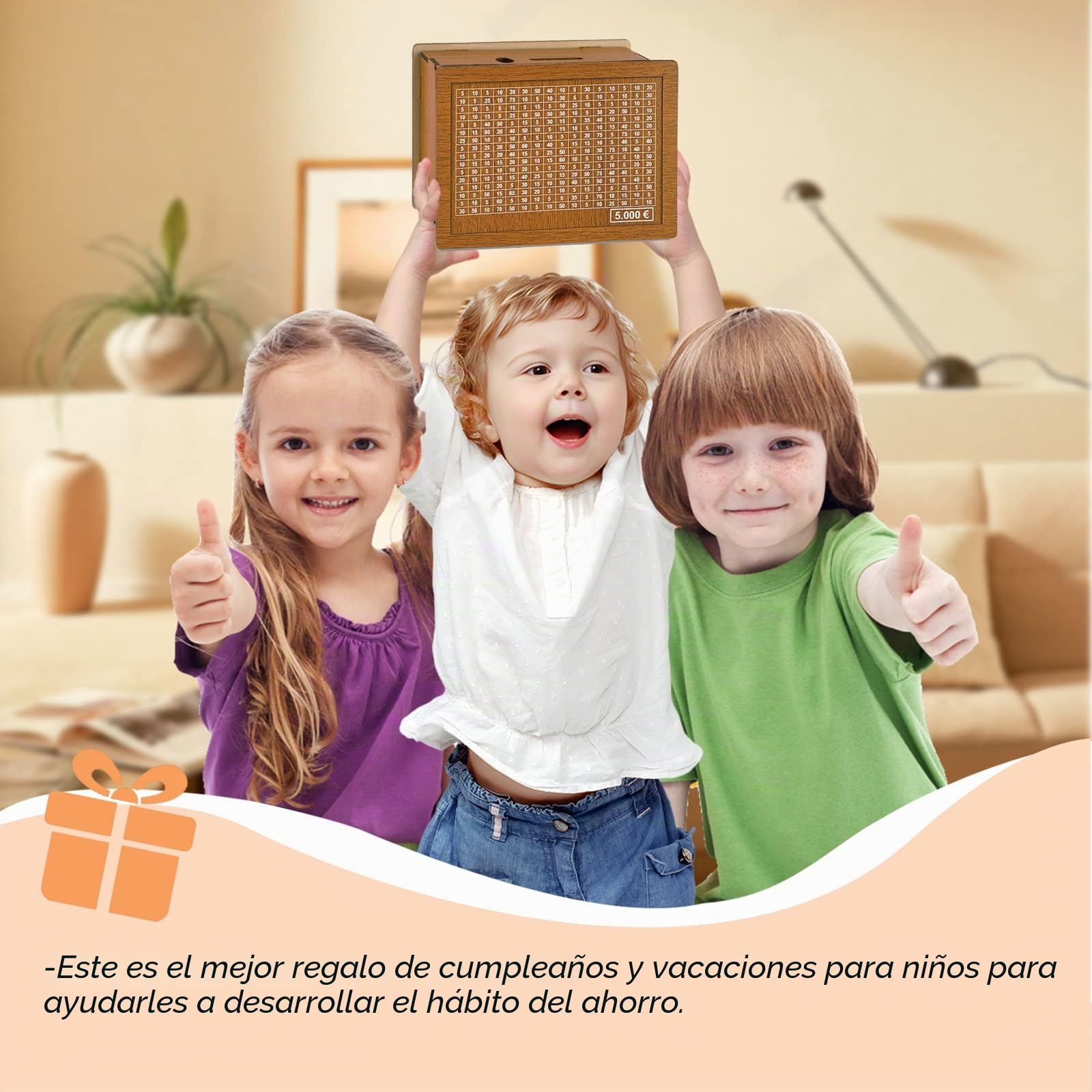 Hucha Contador de Madera, Caja de Monedas para Niños, Ahorro con Objetivo