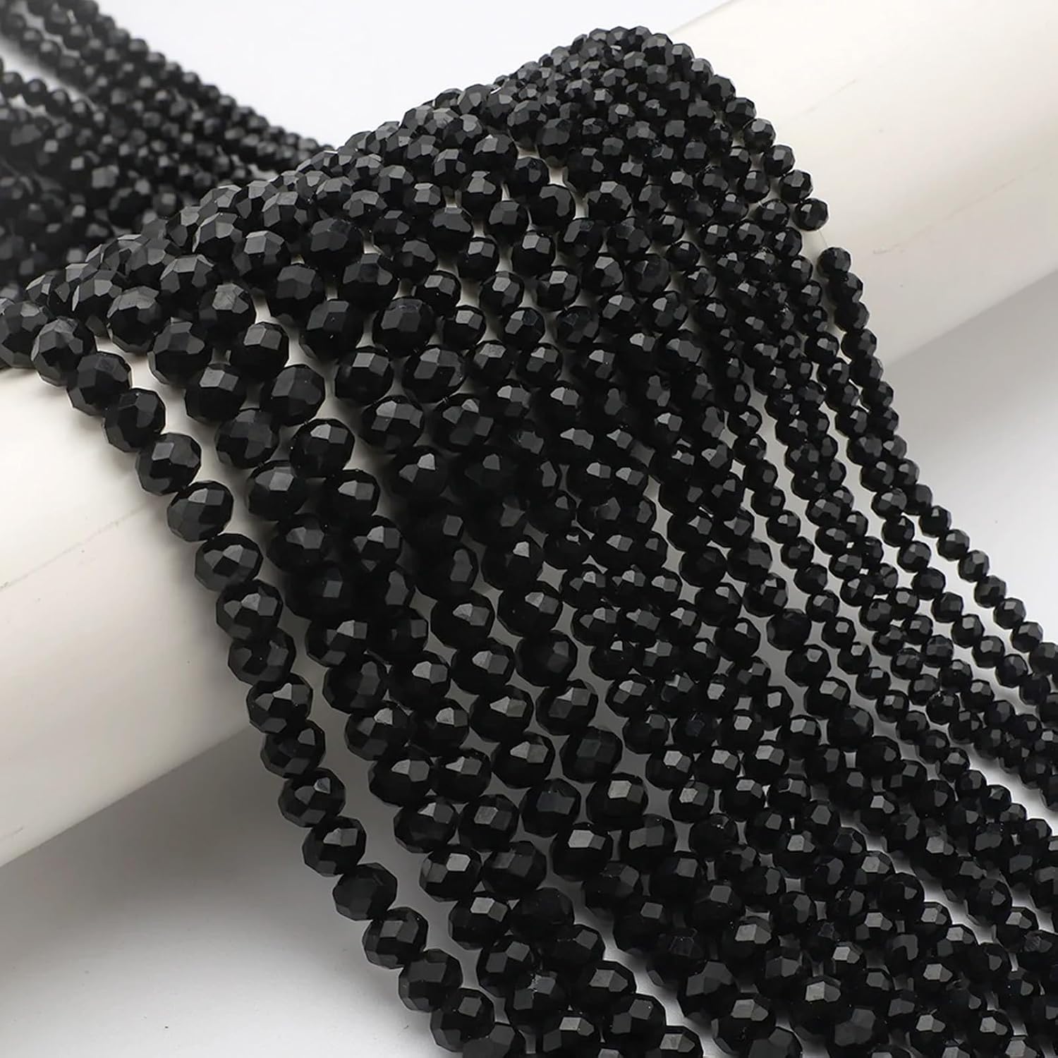 1040pcs 4/6/8mm Glass Beads Black, Faceted Crystal Loose Rondelle Beads for Jewelry Making Bracelets Necklaces Suncatchers Plants Succulent DIY Crafts