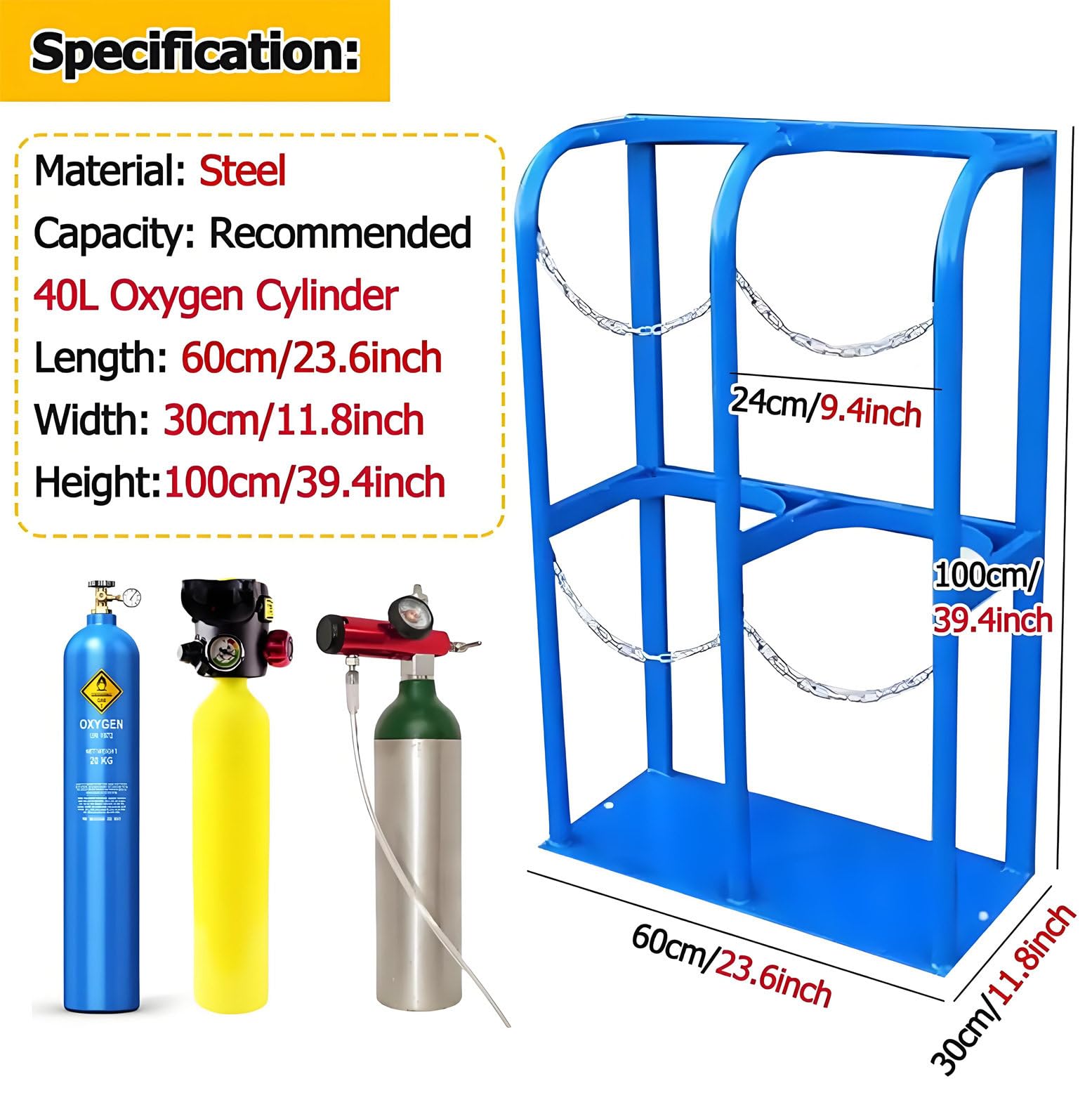 Support de rangement robuste pour bouteilles de gaz, support de montage au sol avec chaîne de sécurité et vis, idéal pour sécuriser plusieurs réservoirs dans des environnements industriels ou ateliers