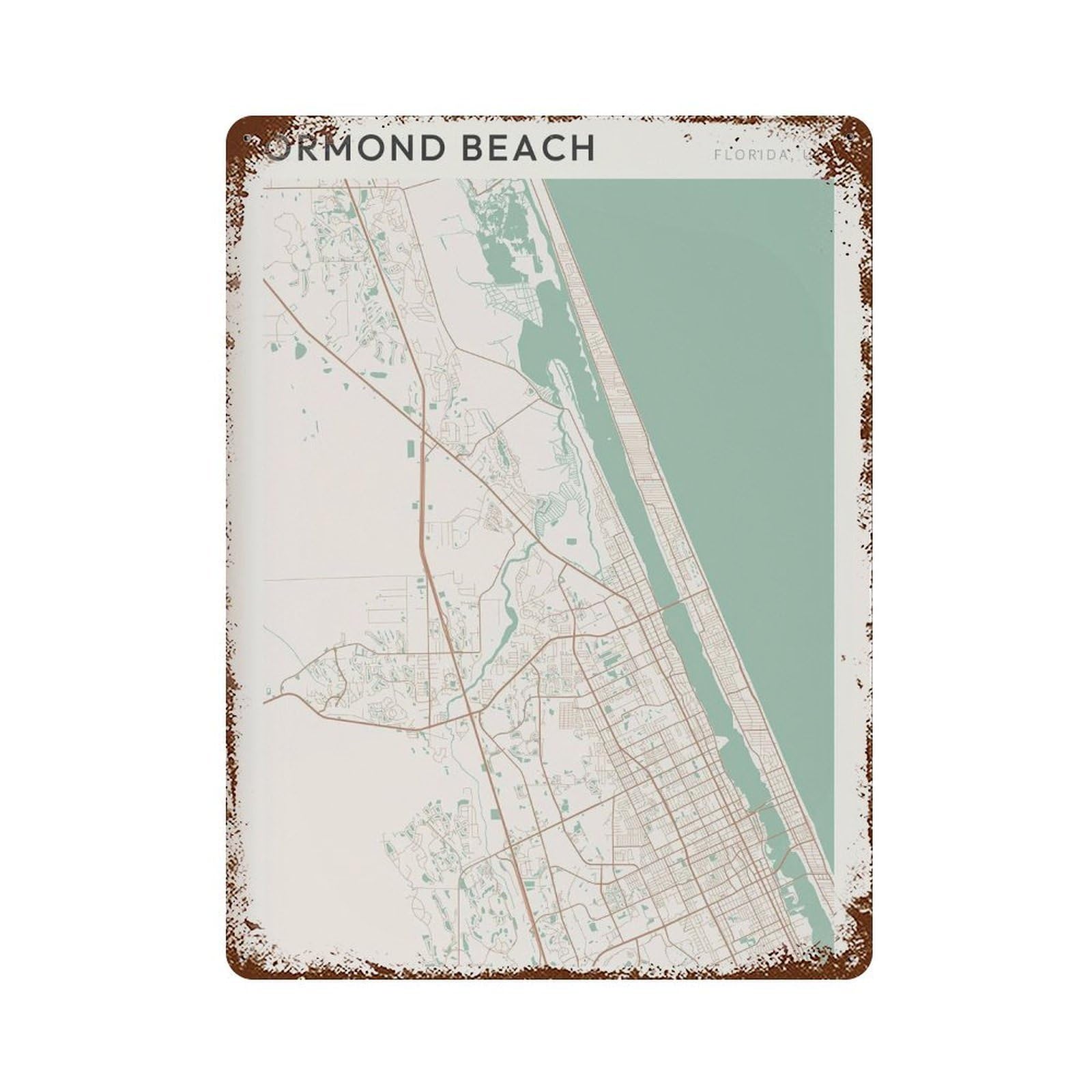 xiaoxiaoshen Ormond Beach Map Florida Travel Gift Scandi Wall Decor Art Metal Tin Poster Modern Home Decor Art Home Bar Shop Decorations Vintage Sign 40x30cm