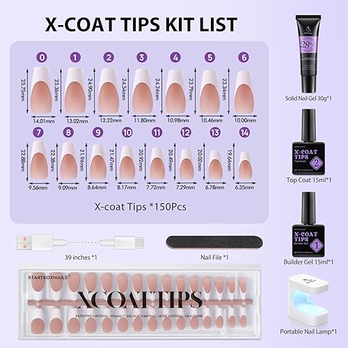 Miniatura 6 de BTArtboxnails XCOATTIPS - Kit de uñas de gel francesas a presión con punta francesa de ataúd mediano color marrón XCOATTIPS preaplicada y capa base,