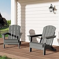 Vista 13 de GarveeLife Juego de 4 sillas plegables Adirondack con 2 mesas auxiliares, sillas de plástico HDPE para exteriores con textura de madera, 380 libras