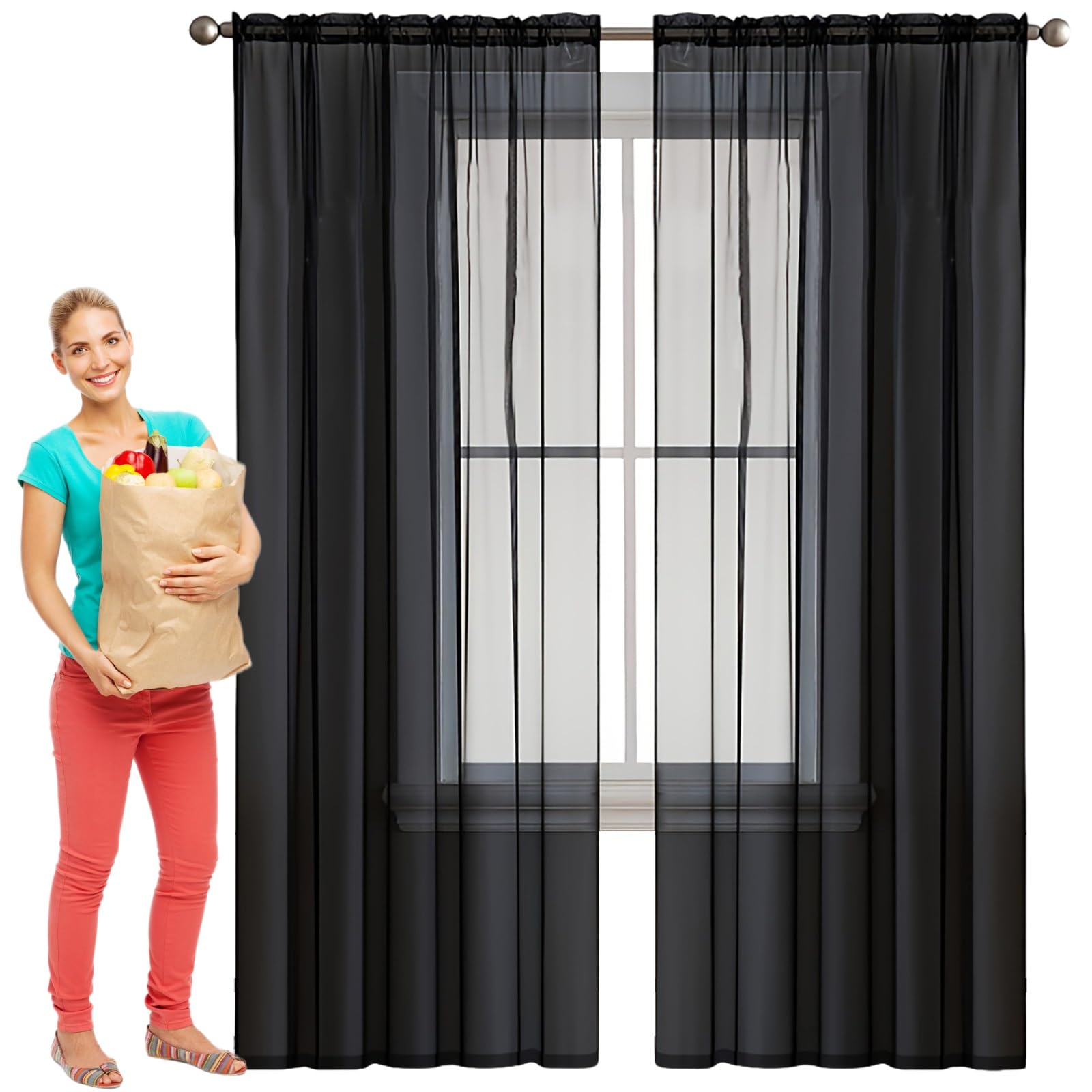 Draperies pour salon chambre enfant adulte en voile noir translucide 50 x 75 cm