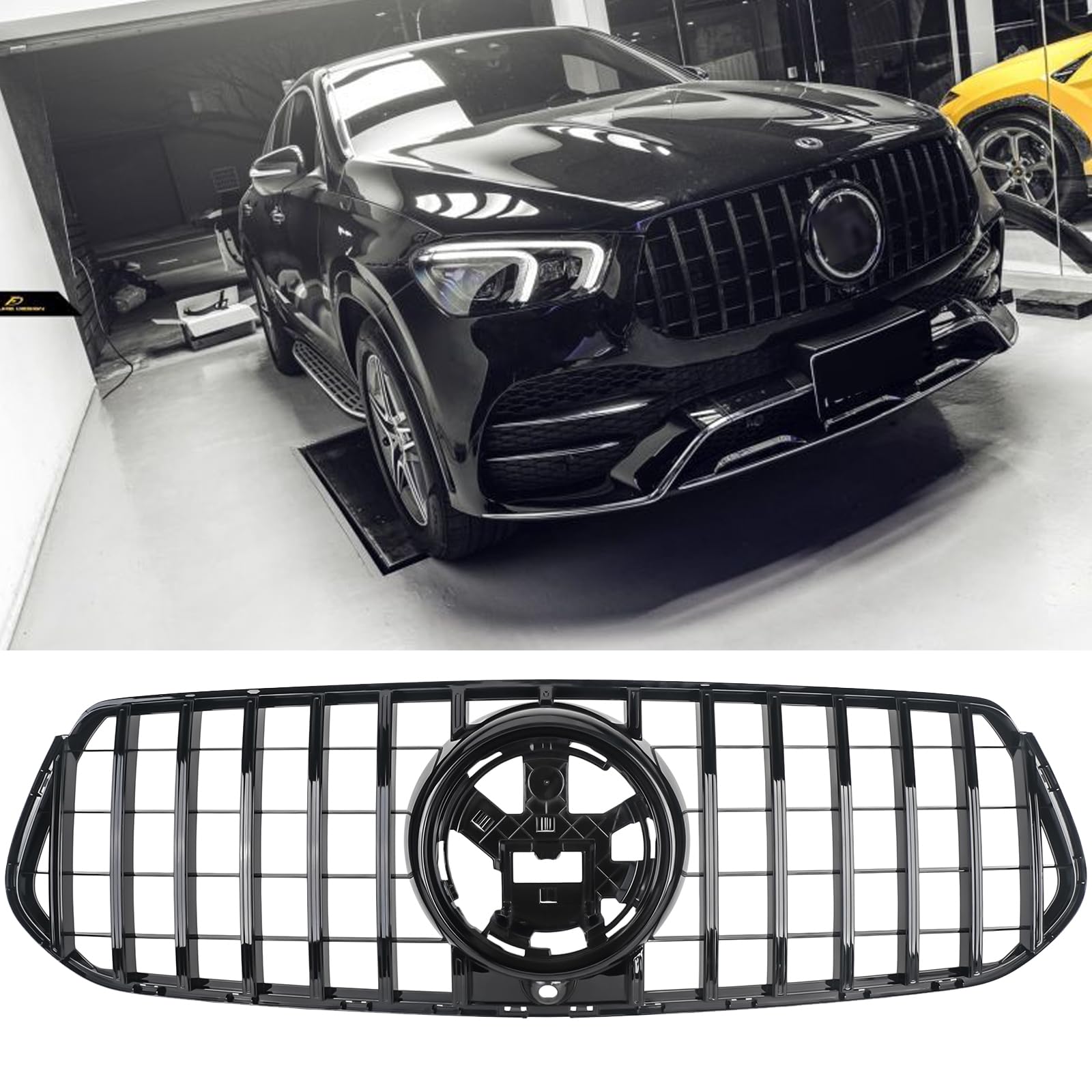 For 2020 2021 2022 2023 2024 2025 Mercedes Benz W167 GLE 300 350 400 450 580 SUV Coupe Black GT Style Front Bumper Grille Glossy Black