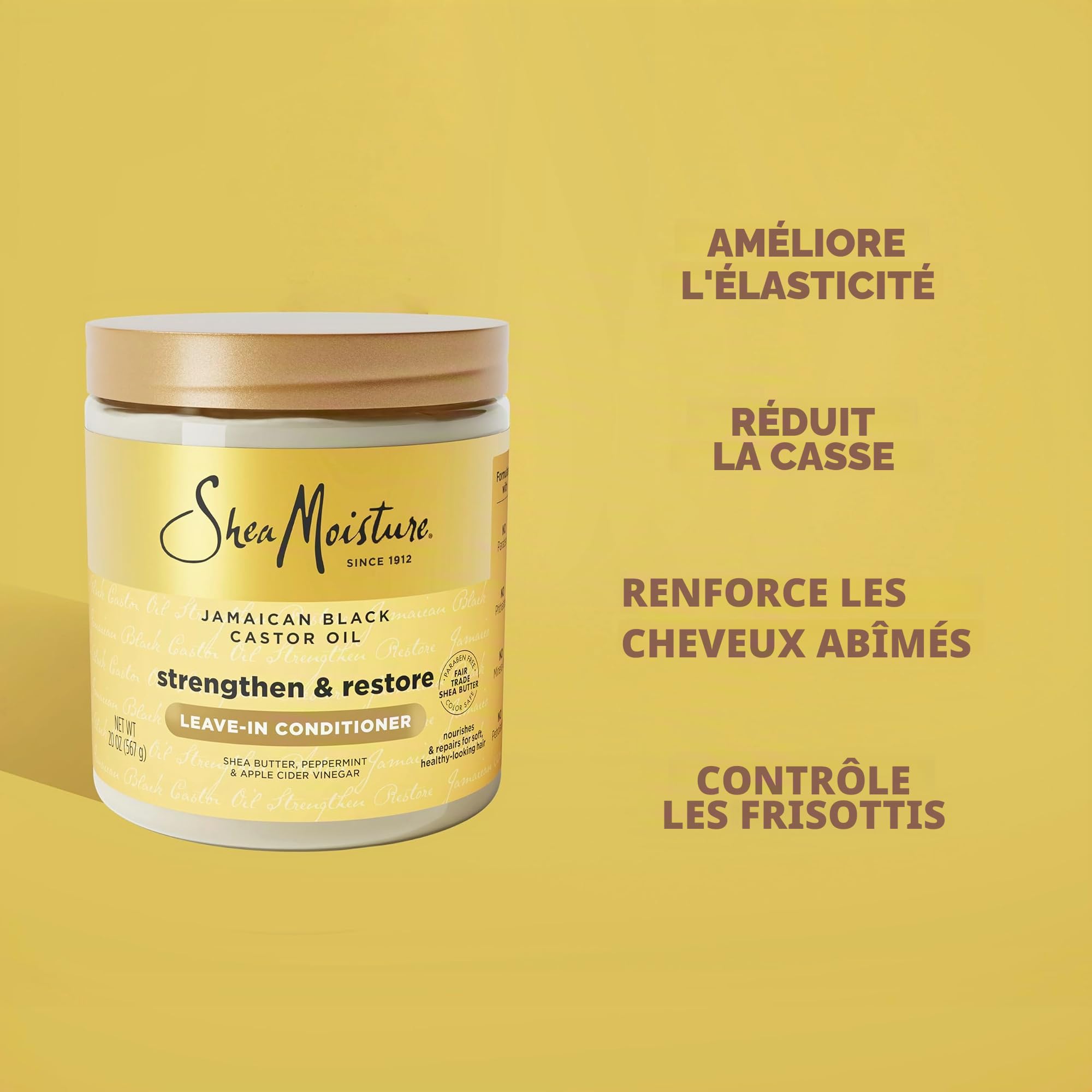 SheaMoisture Après-shampoing sans rinçage pour cheveux à l'huile de ricin noire de Jamaïque pour adoucir et démêler les cheveux 590 ml