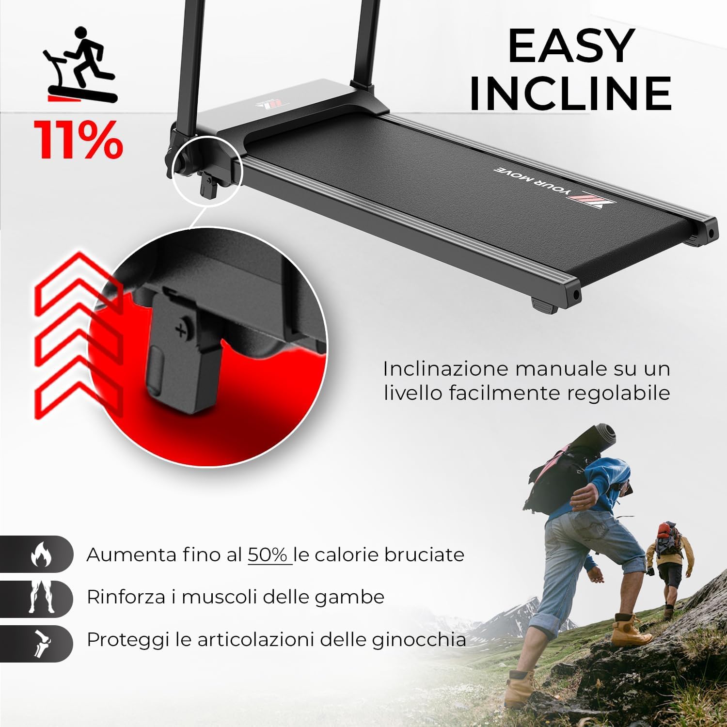 YM Tapis Roulant Salvaspazio 12 km/h, MARCHIO ITALIANO, Pieghevole, Elettrico, INCLINAZIONE, Telaio Rinforzato, Programmi, Nuovo Modello 2026, Your Move ASSISTENZA ITALIA, Mod. 2026