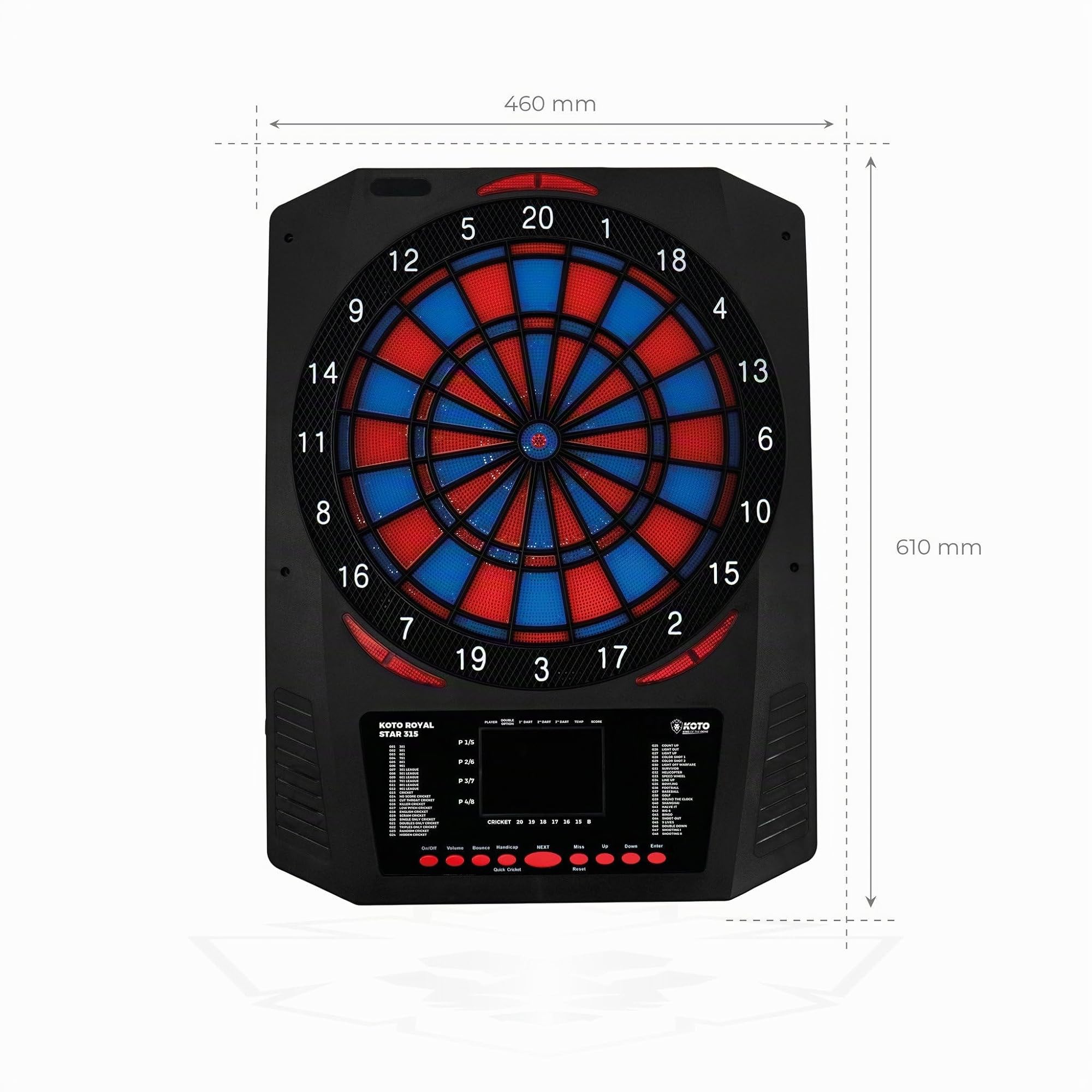 KOTO – Diana Electrónica Royal Star 315, 6 Dardos Soft, 48 Juegos, Más de 315 Variantes, Pantalla LED, para 1-8 Jugadores