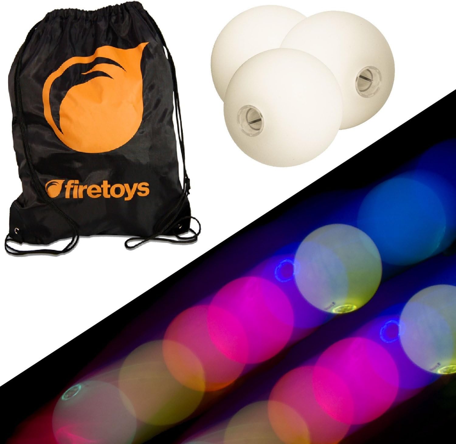 Glow Juggling Ball Set - 3x Slow Fade LED Juggling Balls & Firetoys Bag