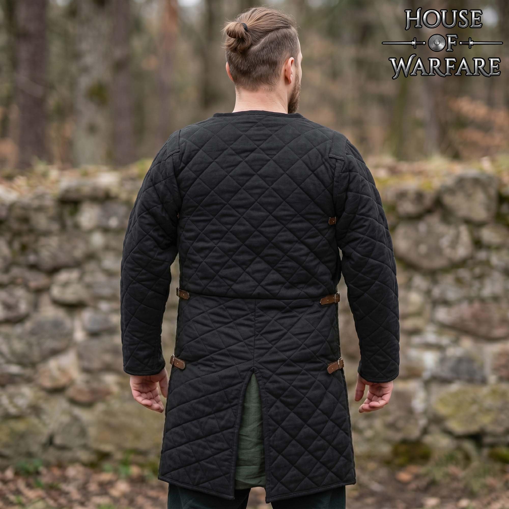 Medieval Gambeson acolchada manga completa dos capas LARP negro XXL