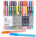 Grabie 72 Marqueurs de peinture acryliques, 36 Pack double pointe pinceau doux marqueurs acryliques, stylos à peinture à base d'eau pour le papier, peinture à la roche, bois, toile, verre, tissu, DIY Fournitures d'art pour tous les âges