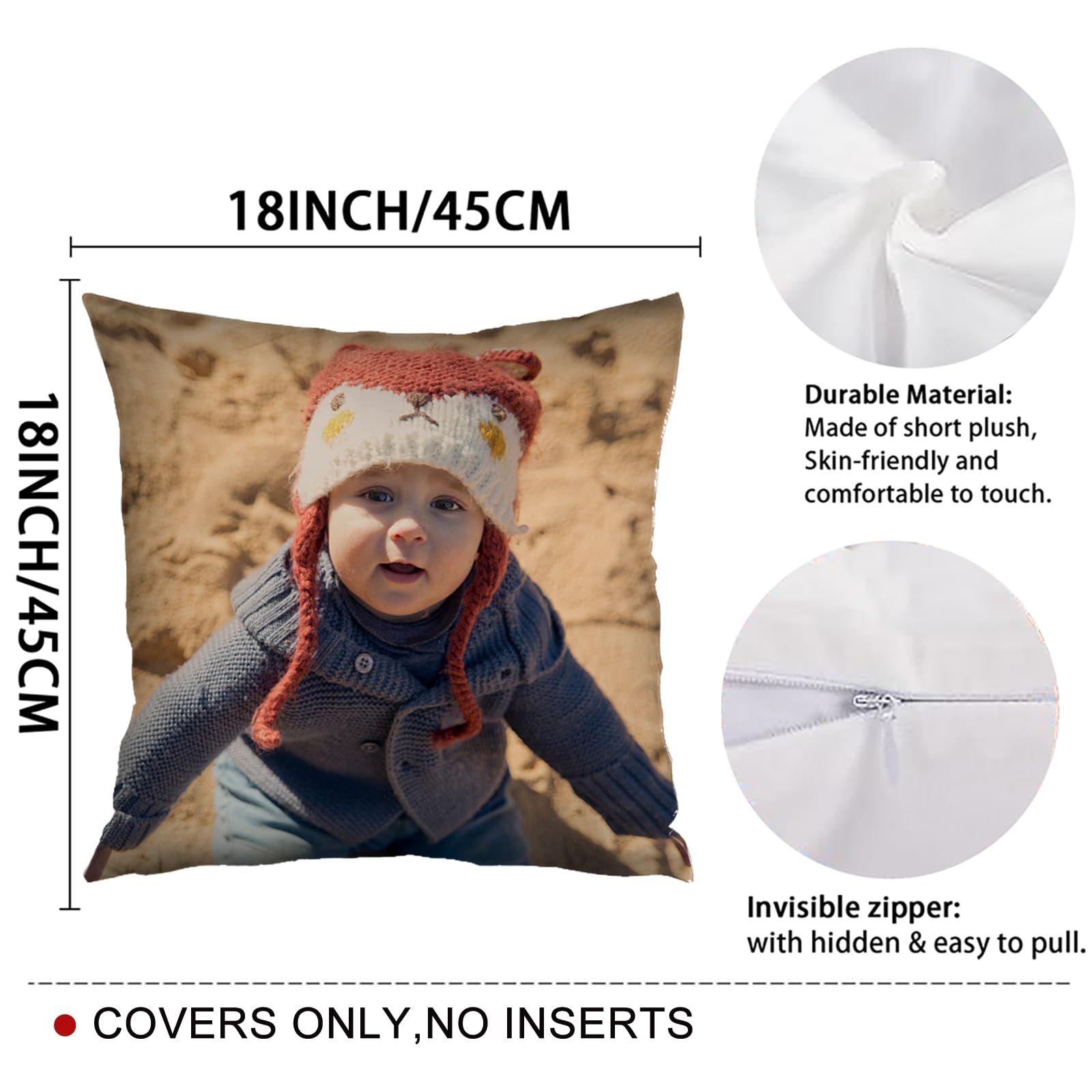 Kufutee Federa per cuscino personalizzata con foto o testo, 45