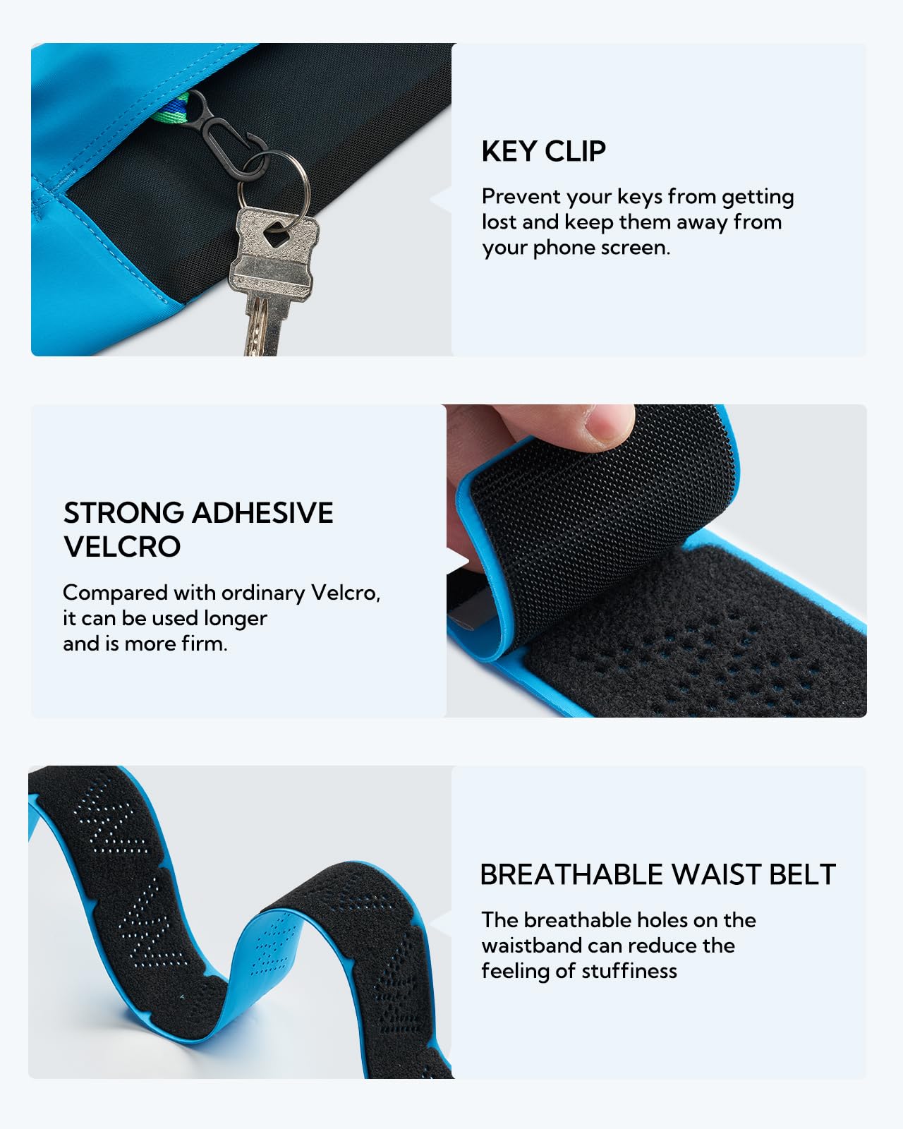 WATERFLY Marsupio da corsa: marsupio sottile per uomo e donna, supporto per telefono per allenamento, fitness, maratona, jogging, blu, Blu, Cintura da corsa leggera
