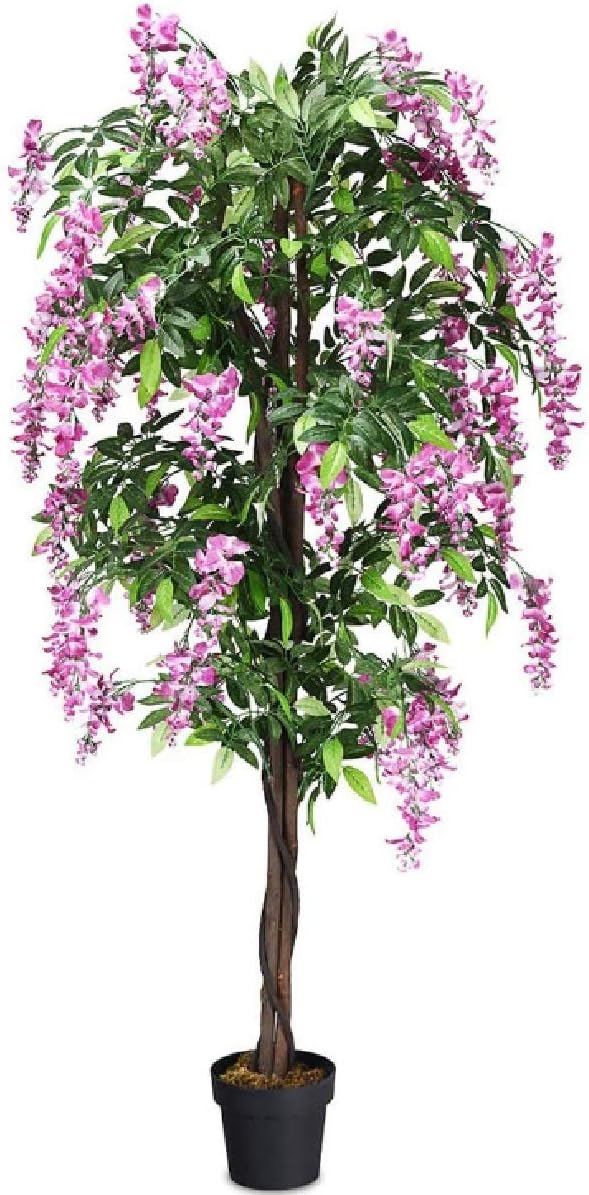 HAPPYGRILL 6FT Artificial Wisteria Tree, Fake Greenery Plants with Nursery Pot, Tall Faux Ficus Tree for Indoor Outdoor,Home, Office, Living Room