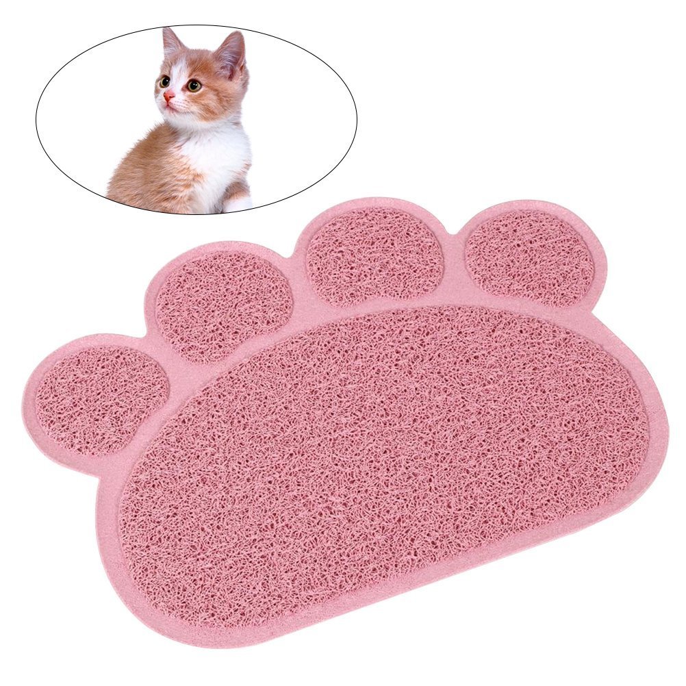 KINGCOO Tappetino Lettiera Materassino Pet, Impermeabile Tappeto per Animali a Forma di Zampa Lettiera Catcher Trapper Table Food Tappetino per Cane Gatto Ciotola Tessuto,30cmx40cm,PVC (Loto Rosa)
