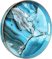 Vista 17 de Spsyrine - Bandeja decorativa redonda azul de 13 pulgadas, bandeja de mesa de servir de plástico con asas para desayuno, otomana, mesa de café