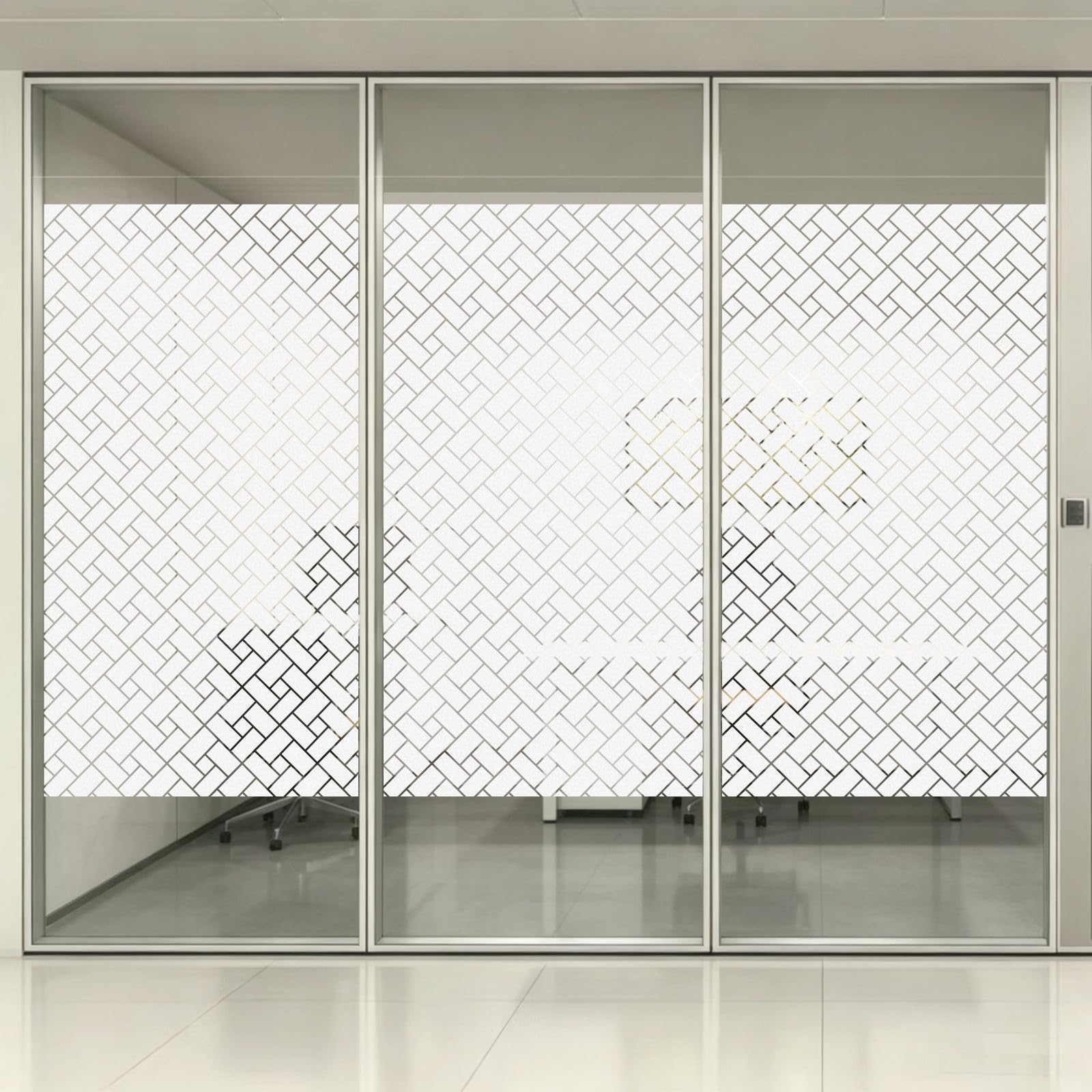 Window Privacy Film 85 x 240 cm Non-Adhesive Static Cling Removable Vinyl Heat Cotrol, Privacy Protection, Anti UV Self-Adhesive Film for Home Office, Oblique Grid