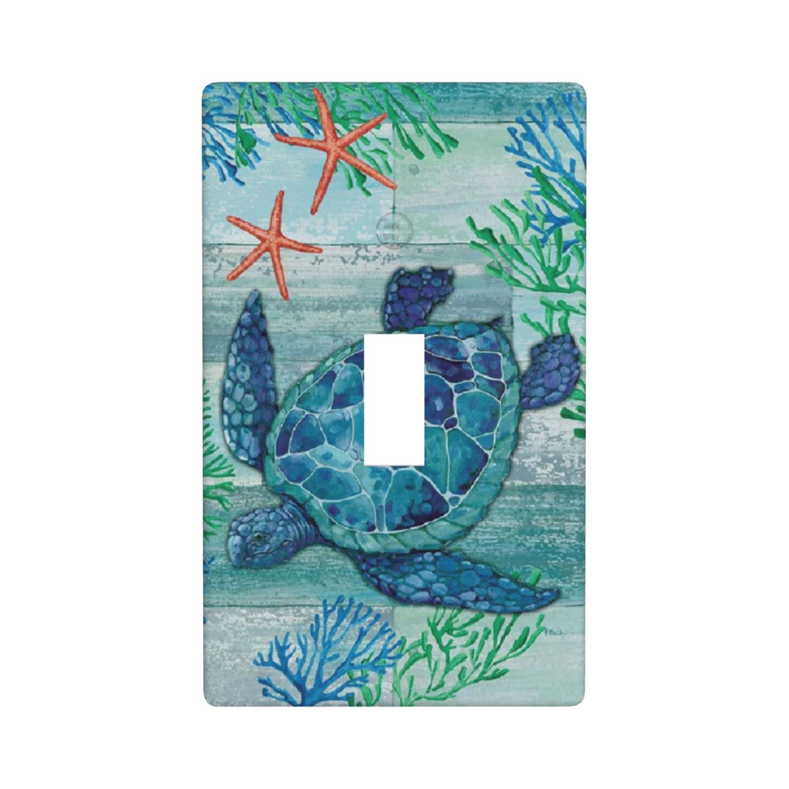 Sea Turtle Starfish Ocean Single Toggle Light Switch Plates Outlet Covers Decorative Electrical Wall Plate 1 Gang Receptacle Switchplate Decorate Plug