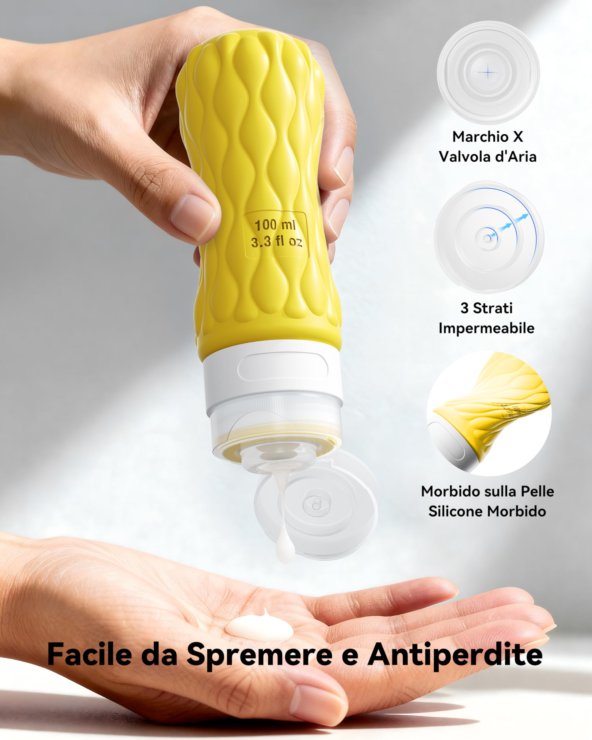 Lericttor Contenitori Viaggio Liquidi 100/50 ml, 8 Pezzi Bottiglie da Viaggio Aereo in Silicone, Set di Flaconi da Viaggio con Borsa da Toilette, Boccette da Viaggio per Shampoo, Lozione, Cosmetici