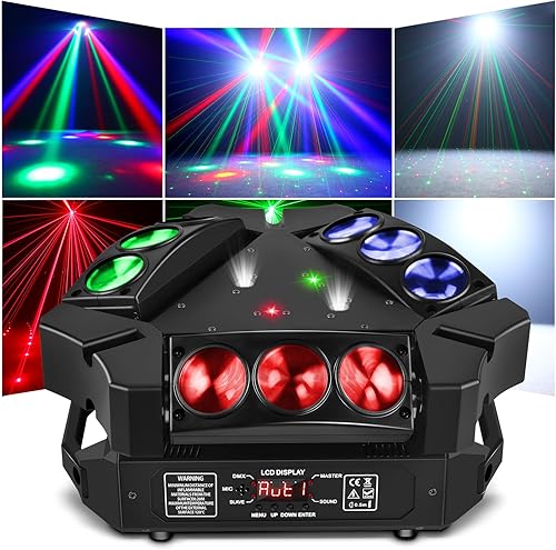 Miniatura 6 de Luces de DJ con cabeza móvil de araña, 9 x 10 W, RGB LED, iluminación de DJ, luces de escenario, luz móvil para fiestas, luces DMX modo activado por