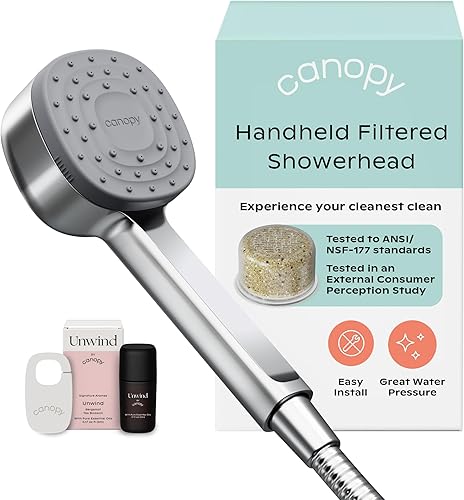 Canopy Cabezal de ducha de mano con filtro y masajeador de cuero cabelludo - Filtro de cabezal de ducha de alta presión para agua dura - Reduce