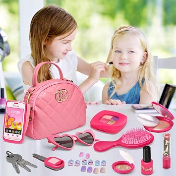 Kids Pretend Makeup Sets for Girls 3-8 Years, Toy Makeup Kit with Purse & Accessories, Princess Role Play Toys Birthday Gifts for Kids, Fake Cosmetics Play Set for 3 4 5 6 7 8 Year Old Girls