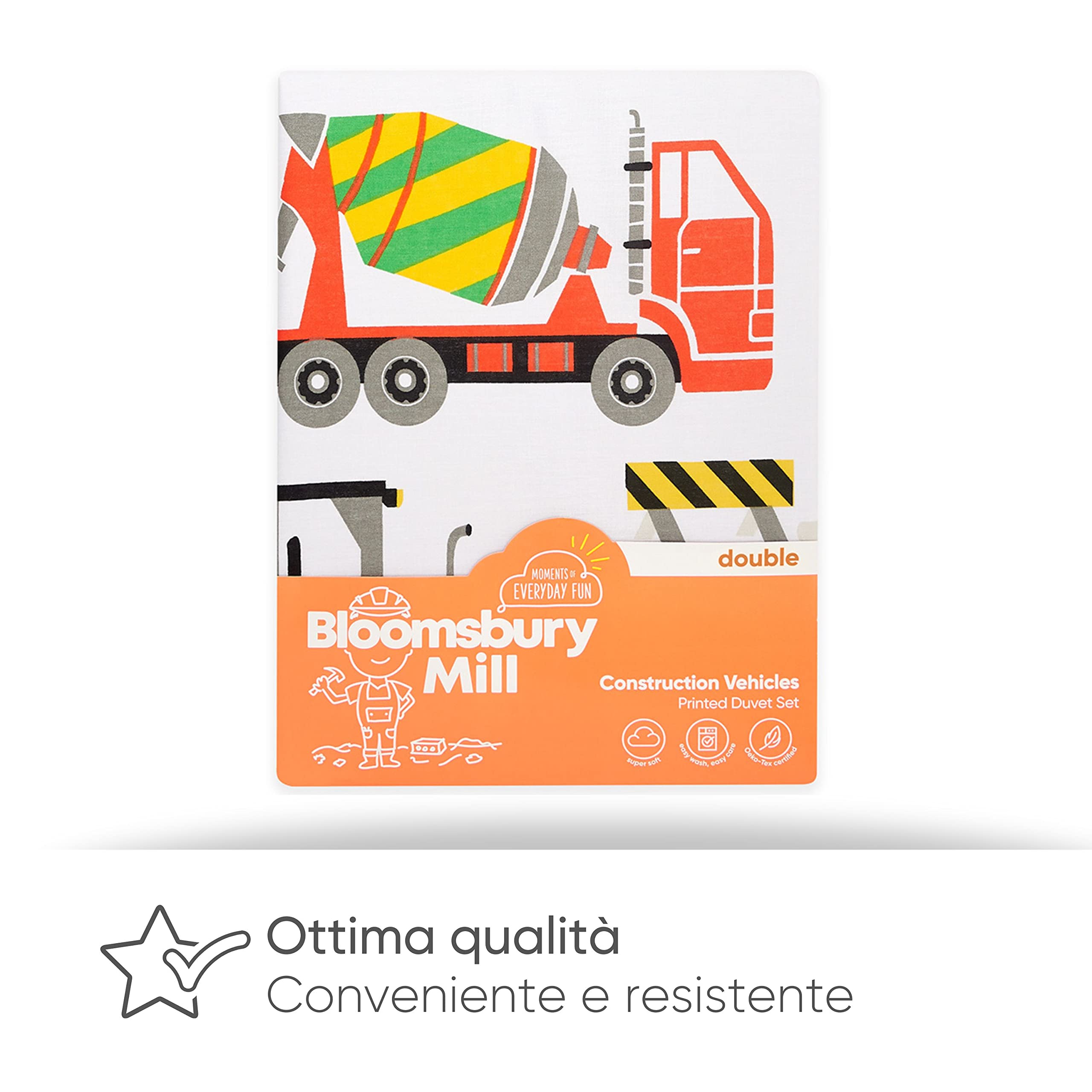 Bloomsbury Mill - Set Copripiumino Piazza e Mezza - Escavatrici, Camion e Gru - Lenzuola Letto Reversibile Per Ragazzi/Ragazee - Set Di Biancheria Da Letto Per Bambini - 200 x 200cm e 2 Federe