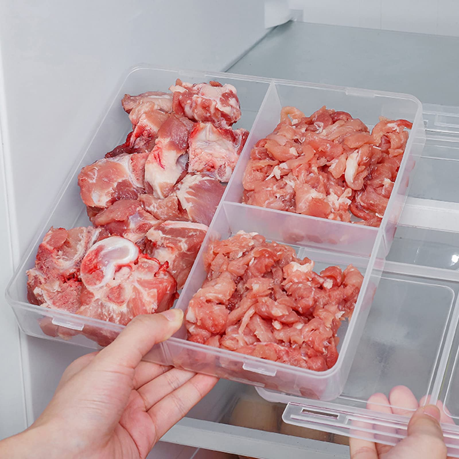Amazon｜ふた付き2パックプラスチック製冷蔵庫収納ビン、冷凍肉収納